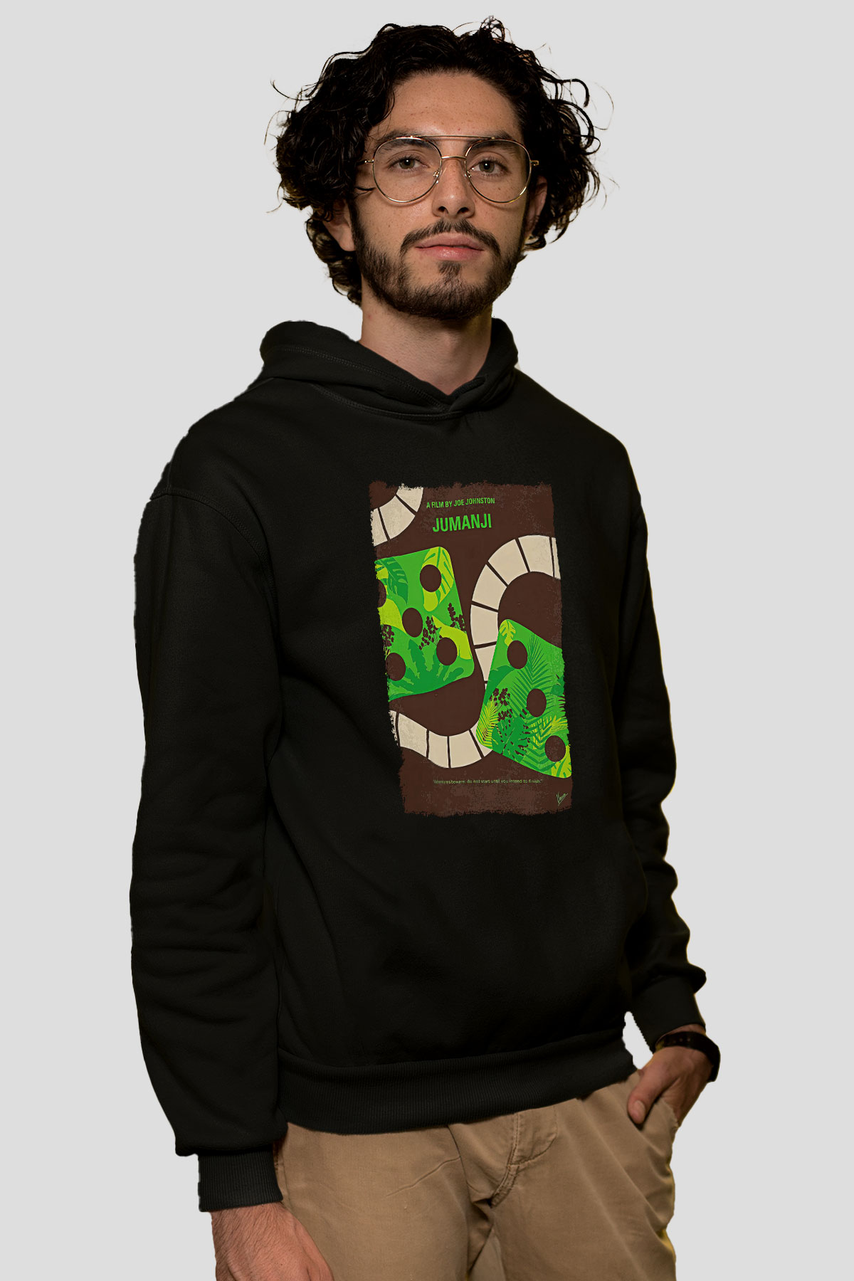 Jumanji Baskılı Unisex Siyah Hoodie