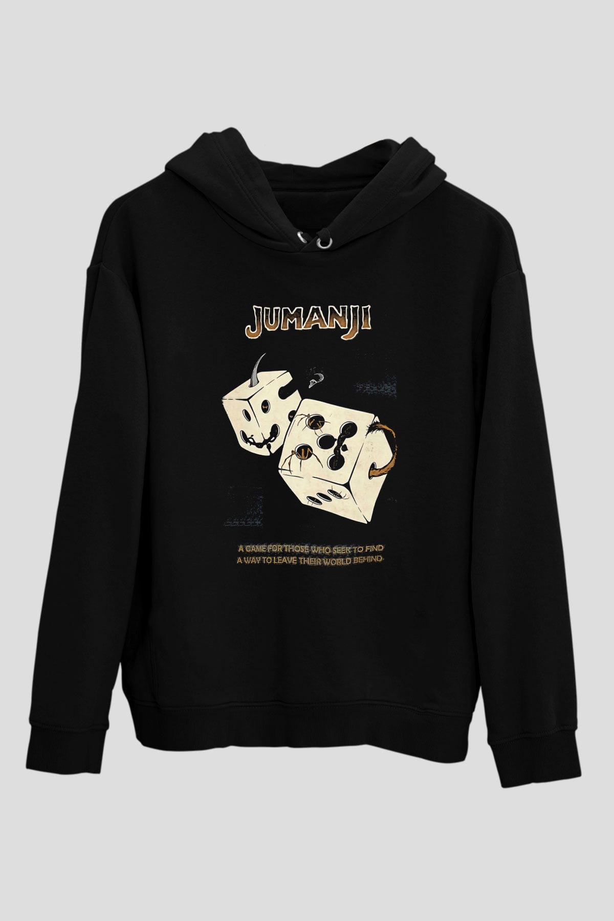 Jumanji Baskılı Unisex Siyah Hoodie