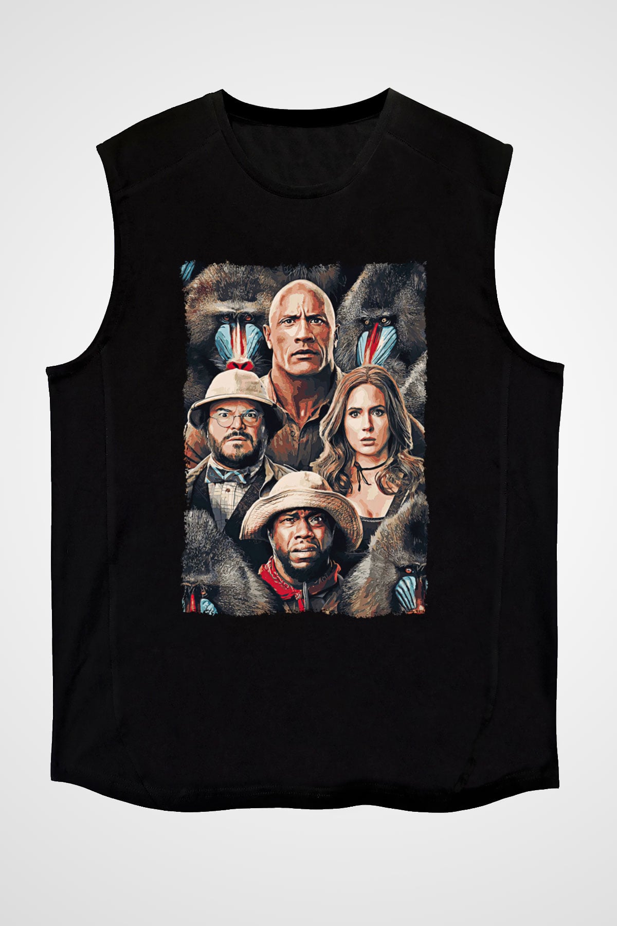 Jumanji Baskılı Unisex Siyah Kolsuz Tişört - Tshirt