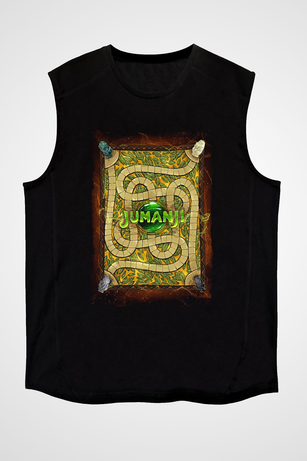 Jumanji Baskılı Unisex Siyah Kolsuz Tişört - Tshirt
