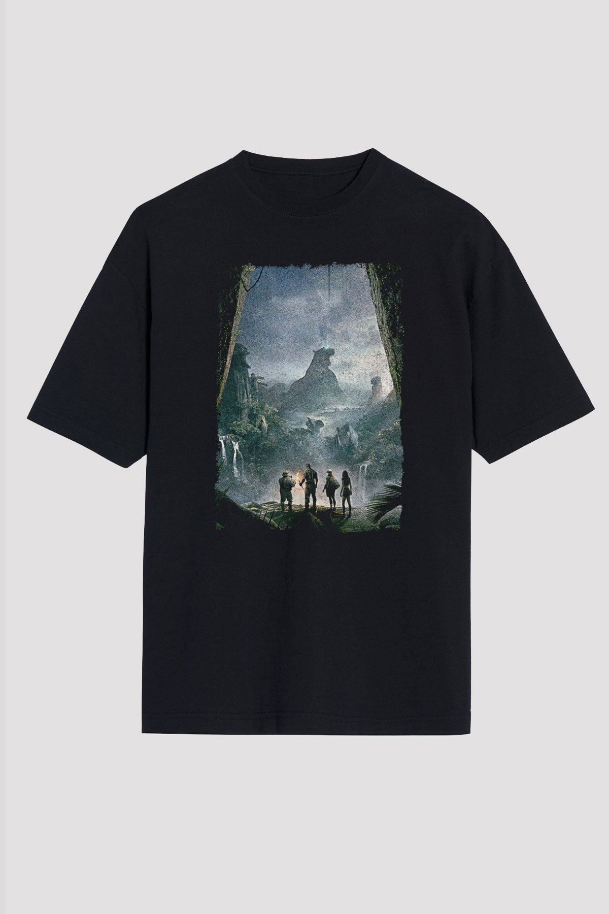 Jumanji Baskılı Unisex Siyah Oversize Tişört - Tshirt