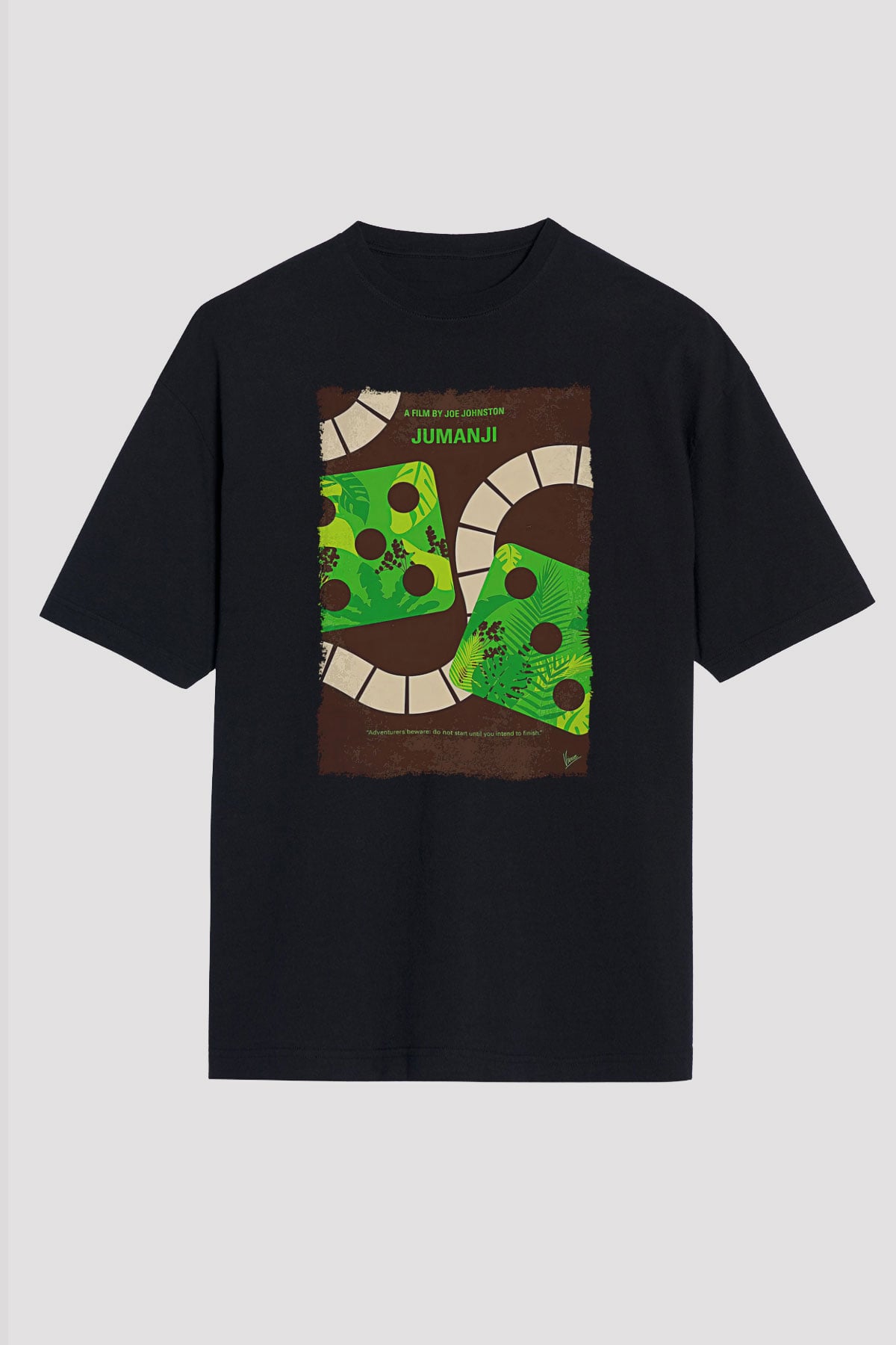 Jumanji Baskılı Unisex Siyah Oversize Tişört - Tshirt