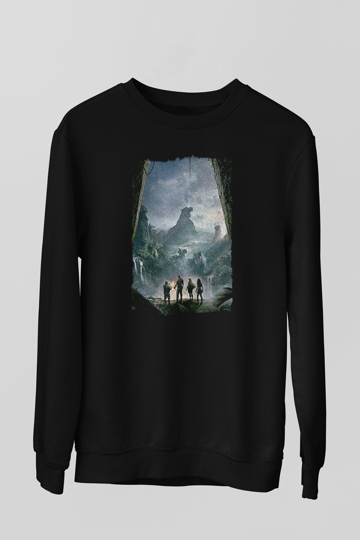 Jumanji Baskılı Unisex Siyah Sweatshirt