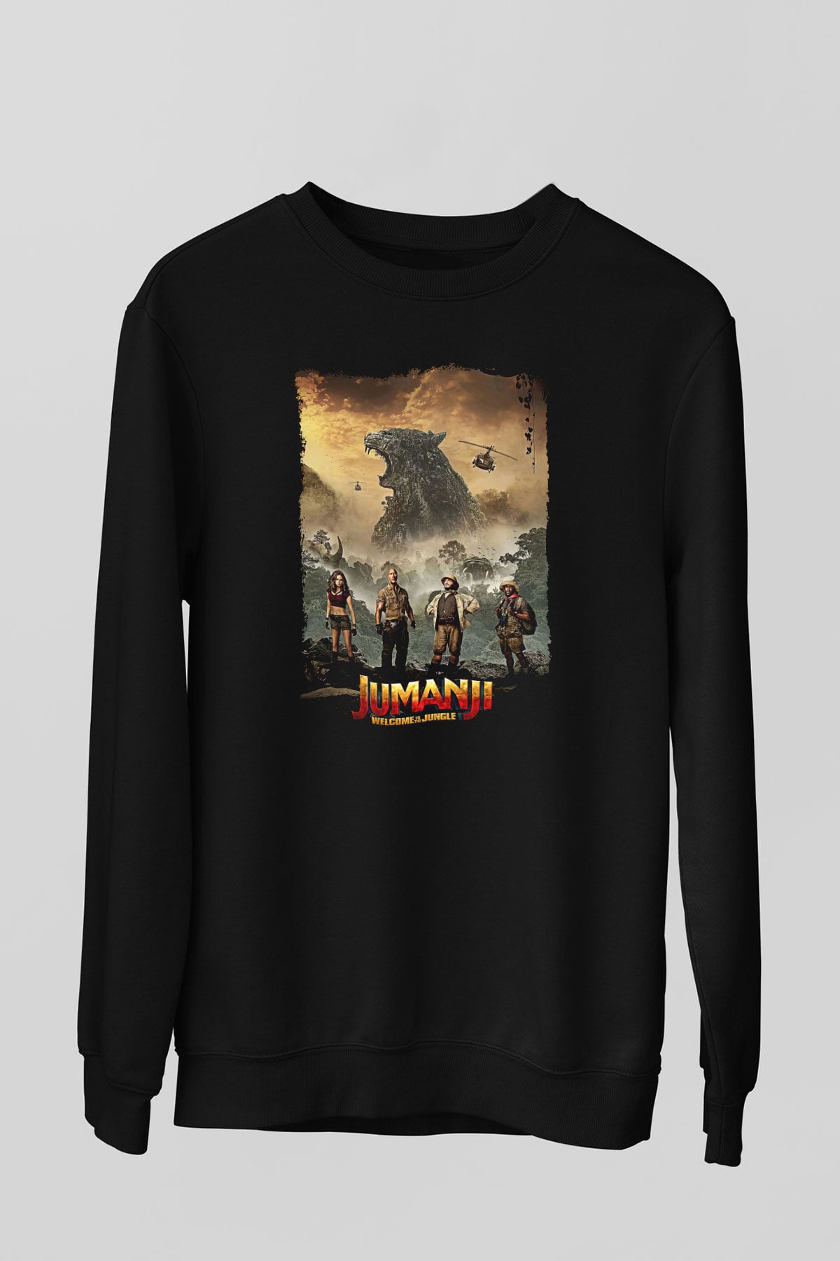 Jumanji Baskılı Unisex Siyah Sweatshirt