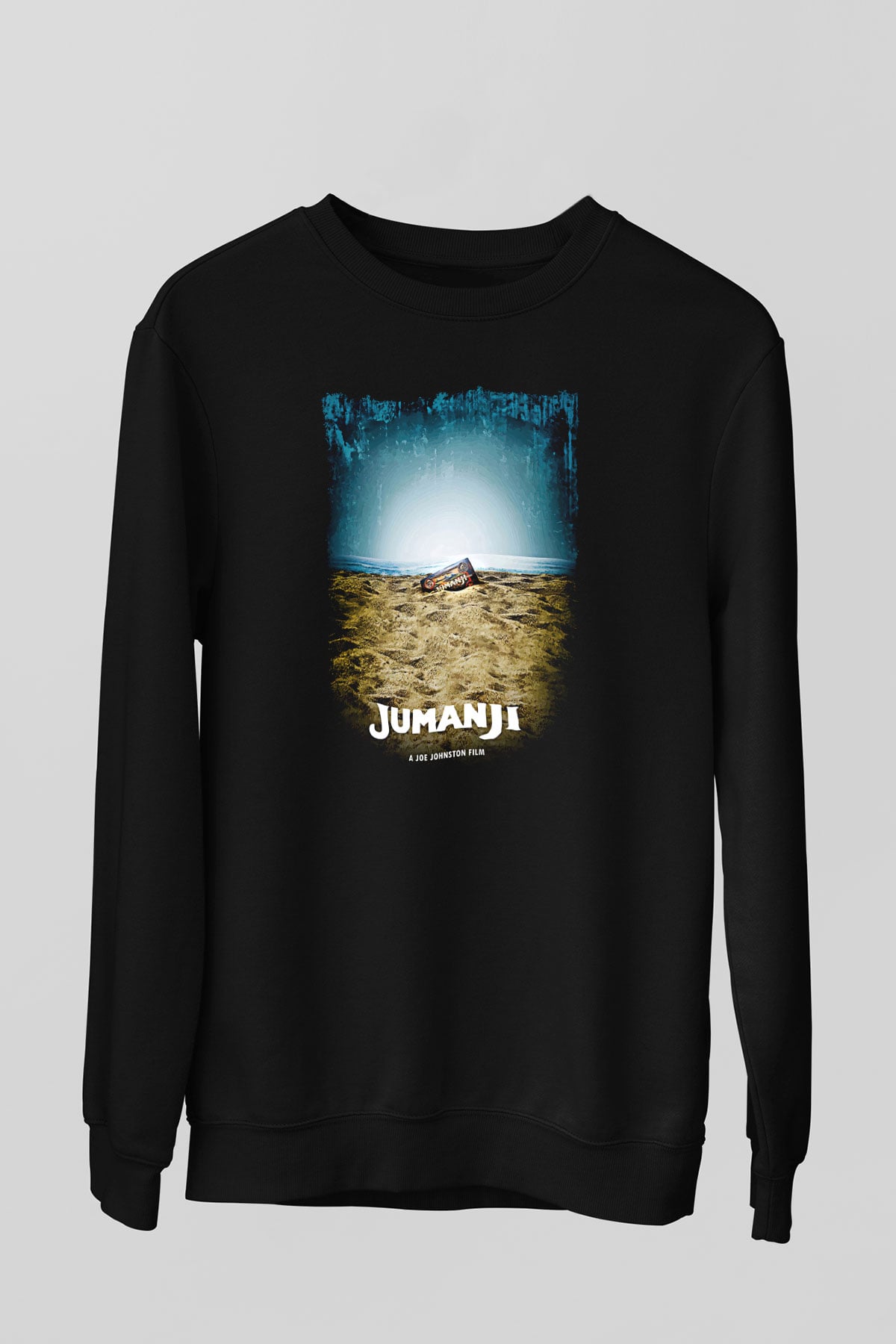 Jumanji Baskılı Unisex Siyah Sweatshirt