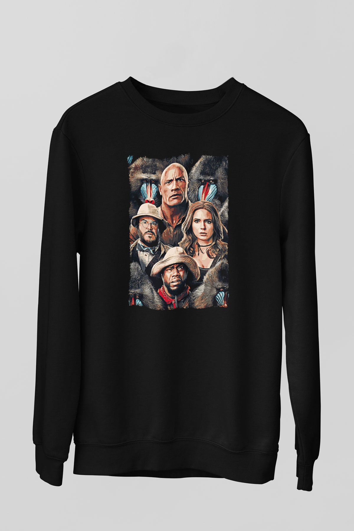 Jumanji Baskılı Unisex Siyah Sweatshirt