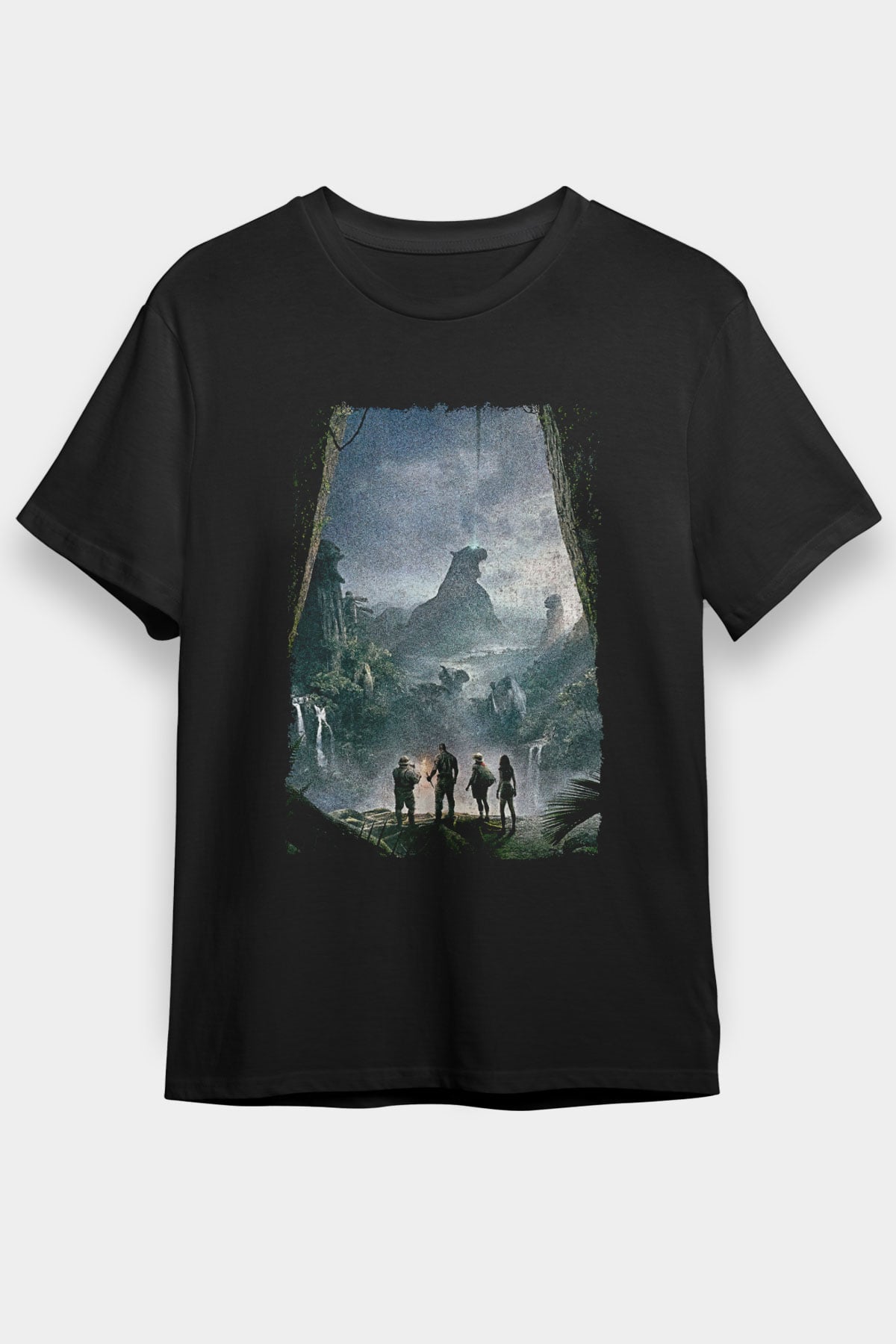 Jumanji Baskılı Unisex Siyah Tişört - Tshirt