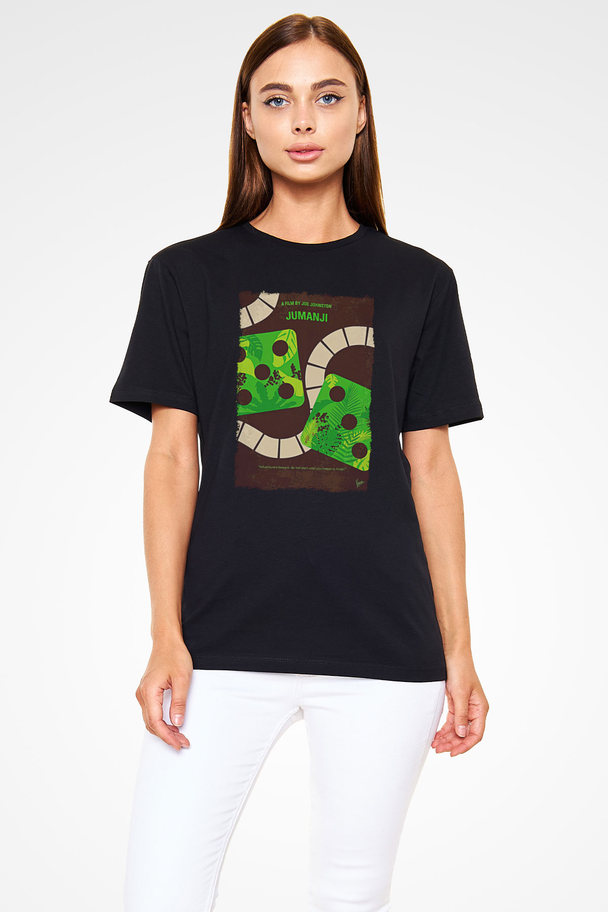 Jumanji Baskılı Unisex Siyah Tişört - Tshirt