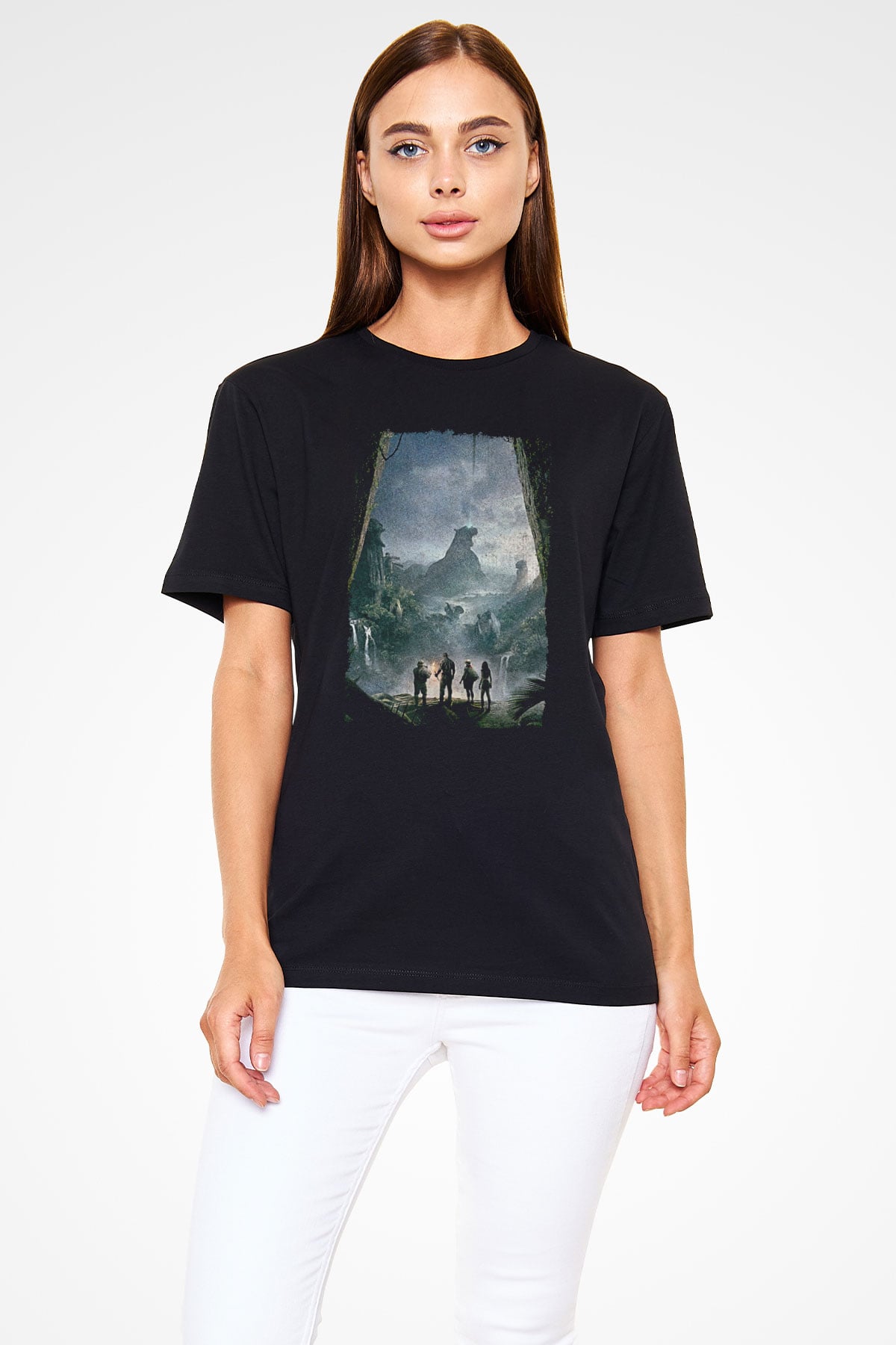 Jumanji Baskılı Unisex Siyah Tişört - Tshirt