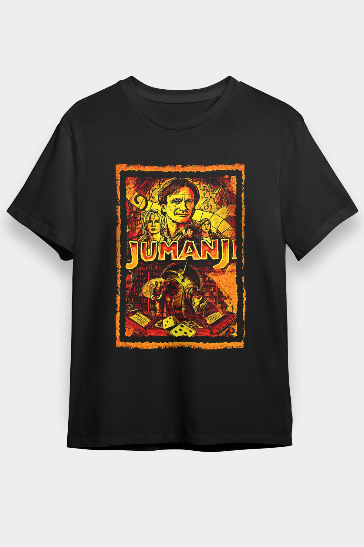 Jumanji Baskılı Unisex Siyah Tişört - Tshirt