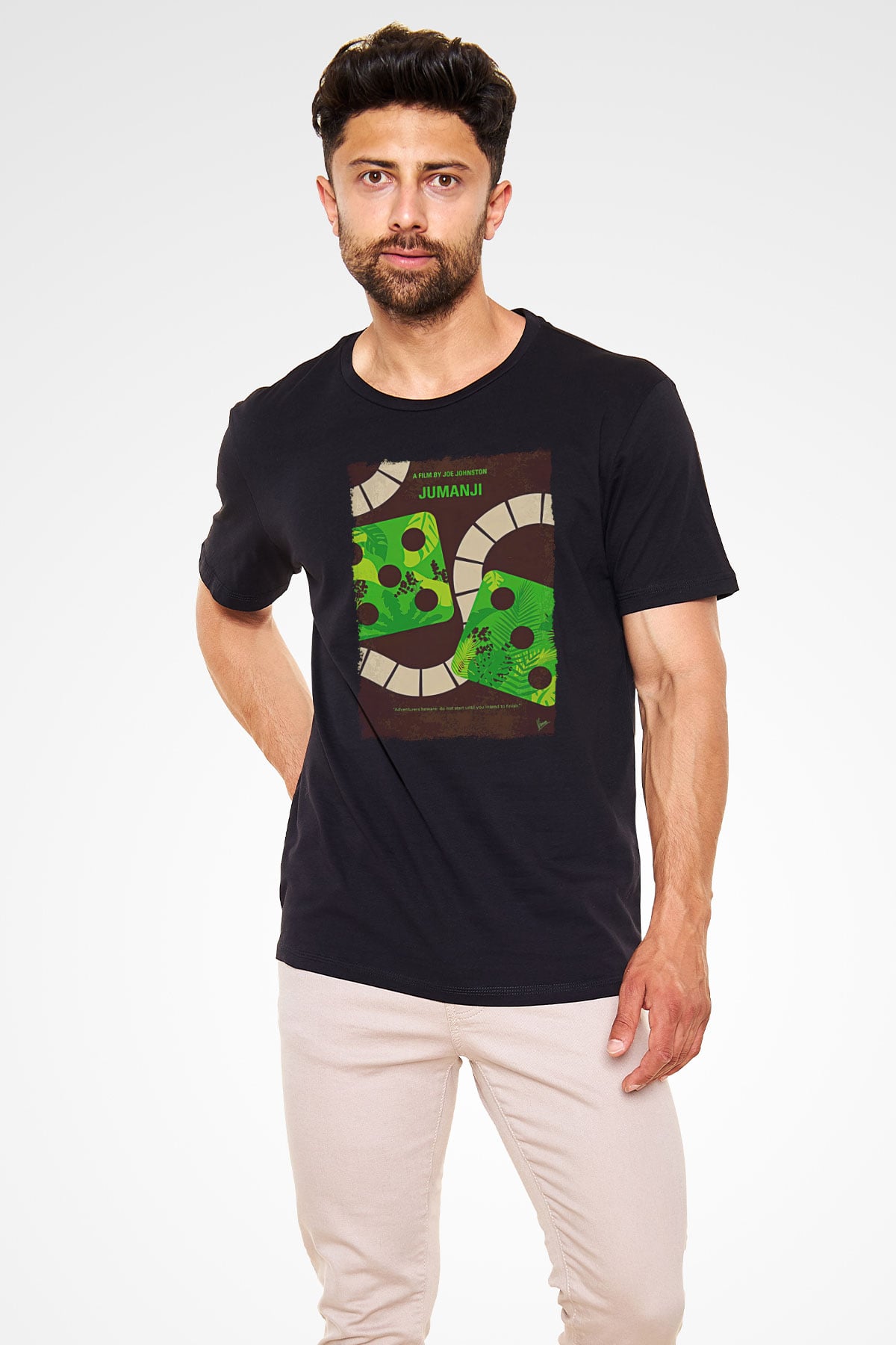 Jumanji Baskılı Unisex Siyah Tişört - Tshirt