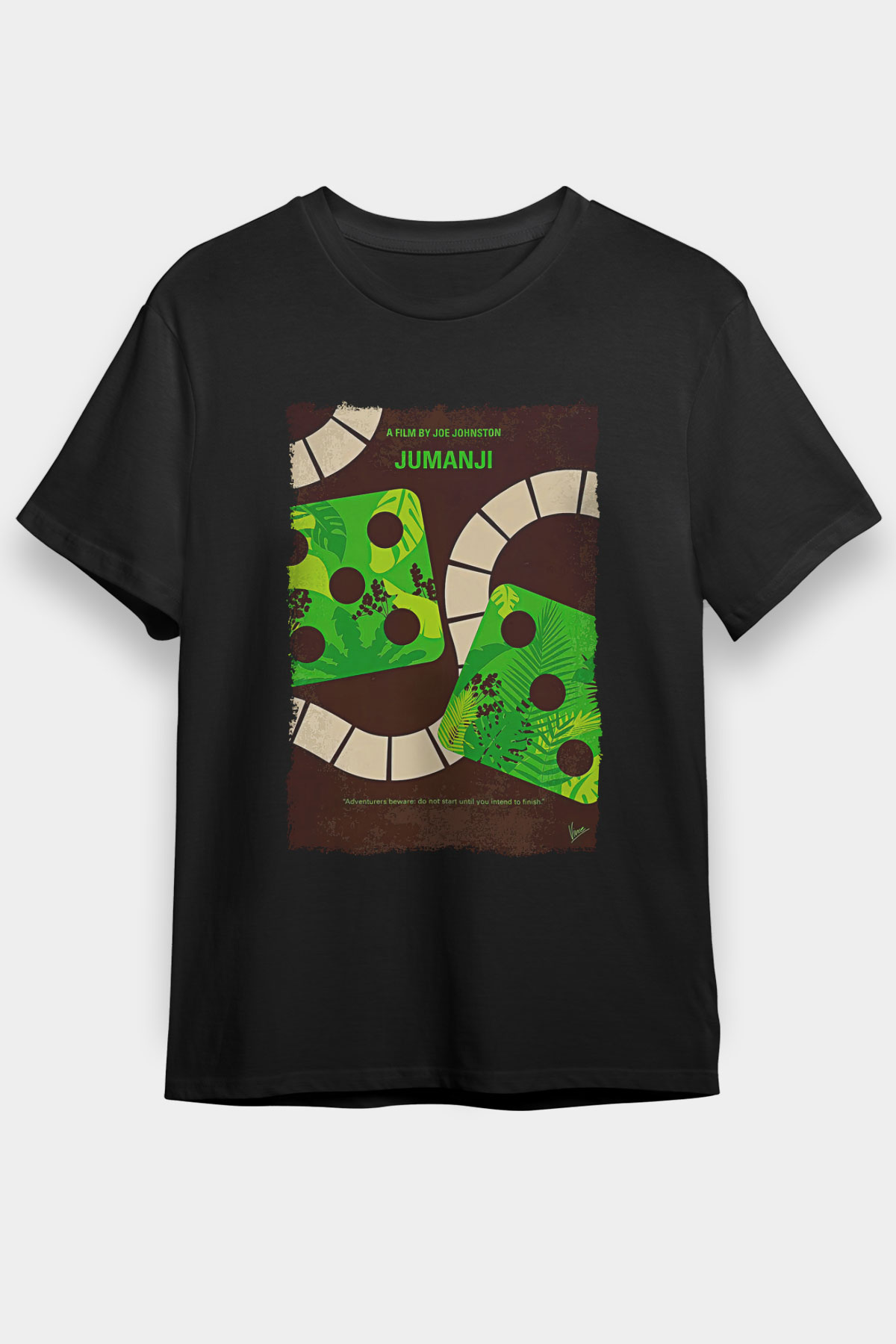 Jumanji Baskılı Unisex Siyah Tişört - Tshirt