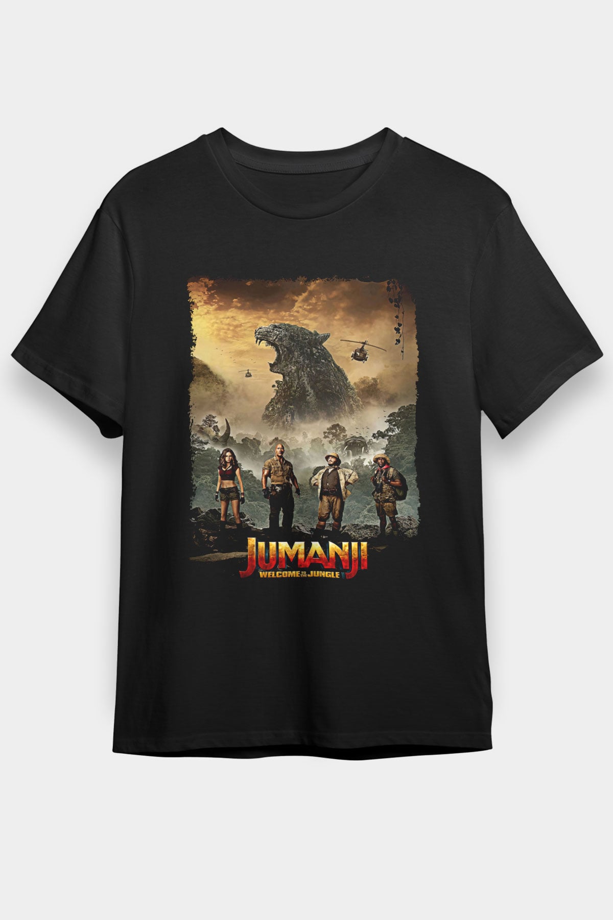 Jumanji Baskılı Unisex Siyah Tişört - Tshirt