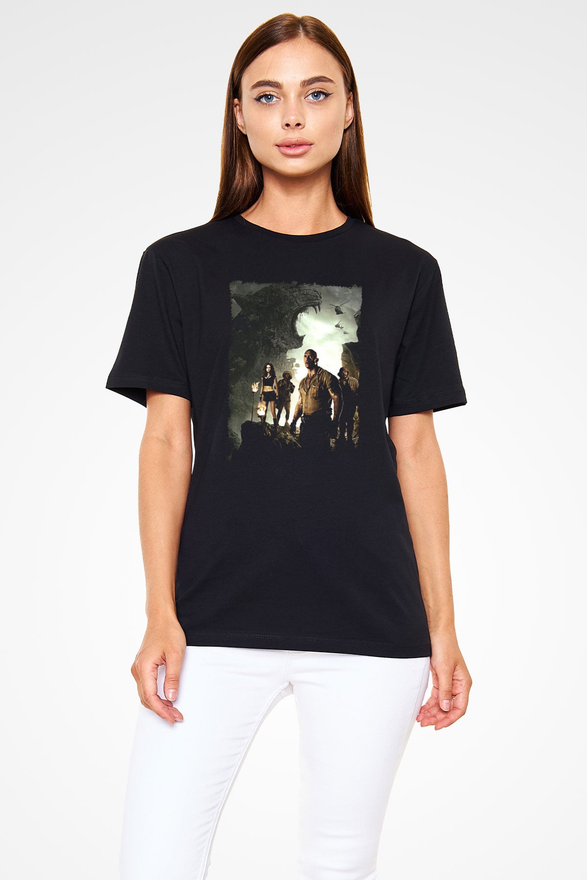 Jumanji Baskılı Unisex Siyah Tişört - Tshirt