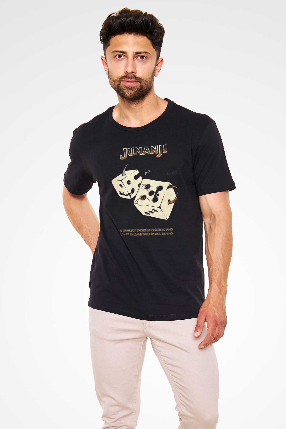 Jumanji Baskılı Unisex Siyah Tişört - Tshirt
