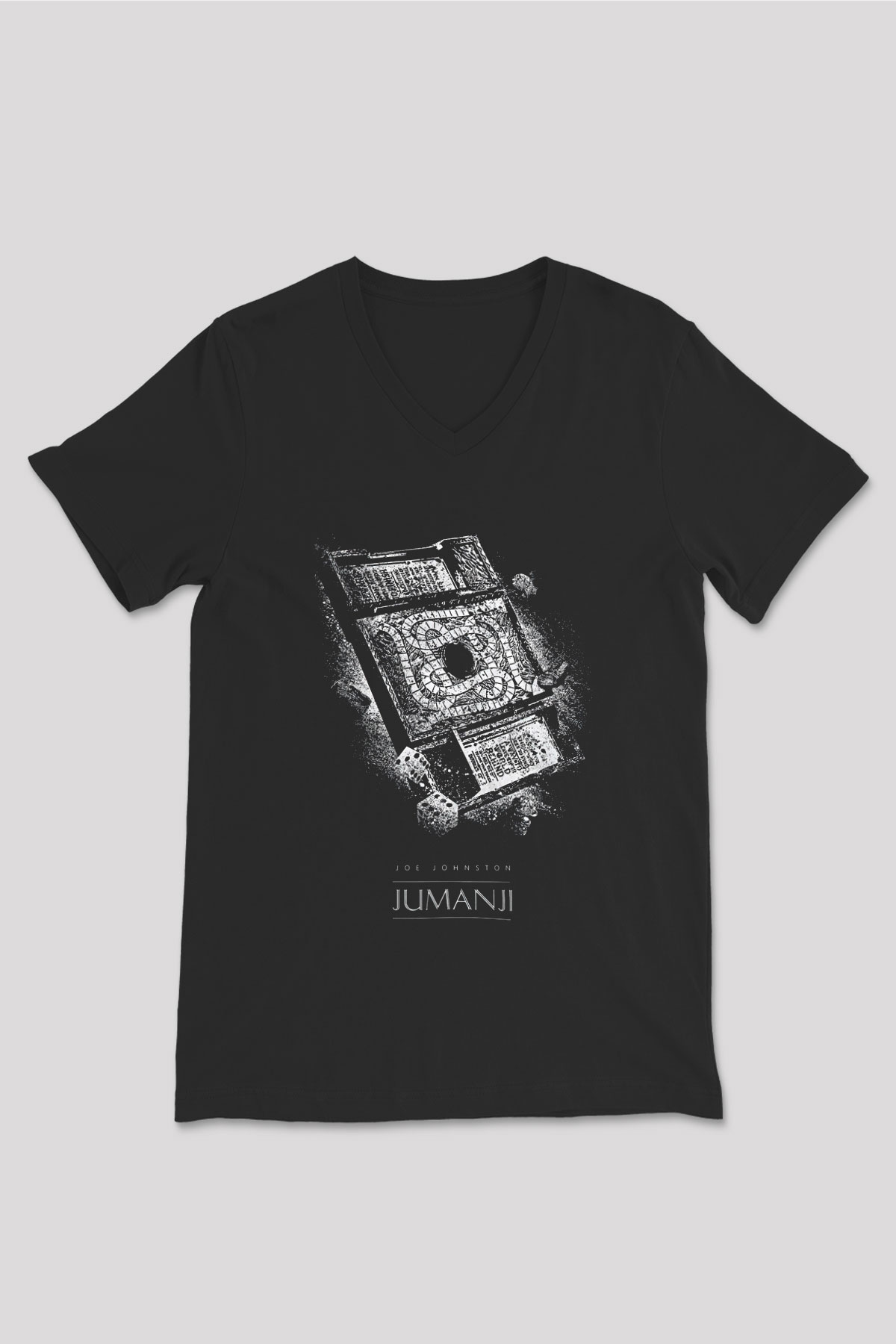 Jumanji Baskılı Unisex Siyah V Yaka Tişört - Tshirt