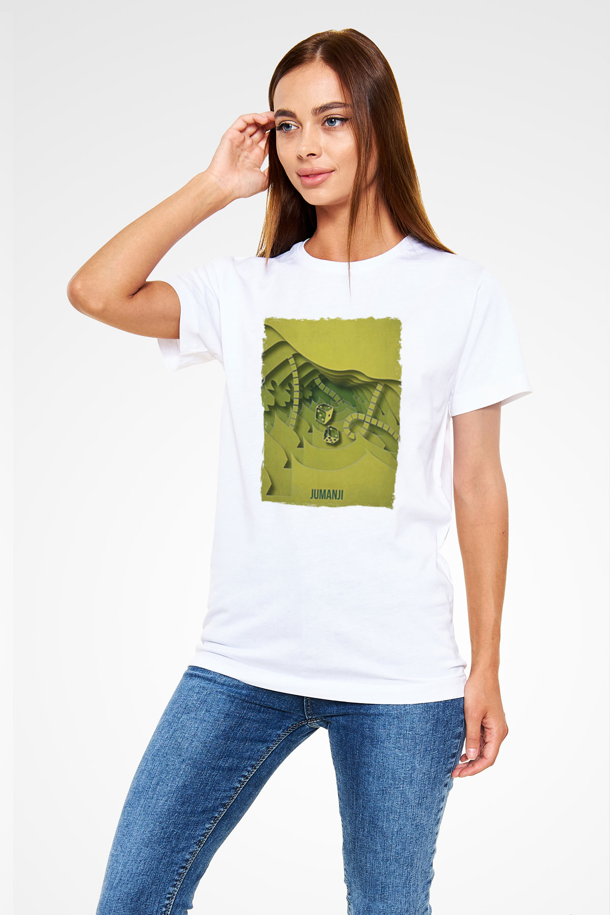Jumanji Unisex Baskılı Beyaz Tişört - Tshirt