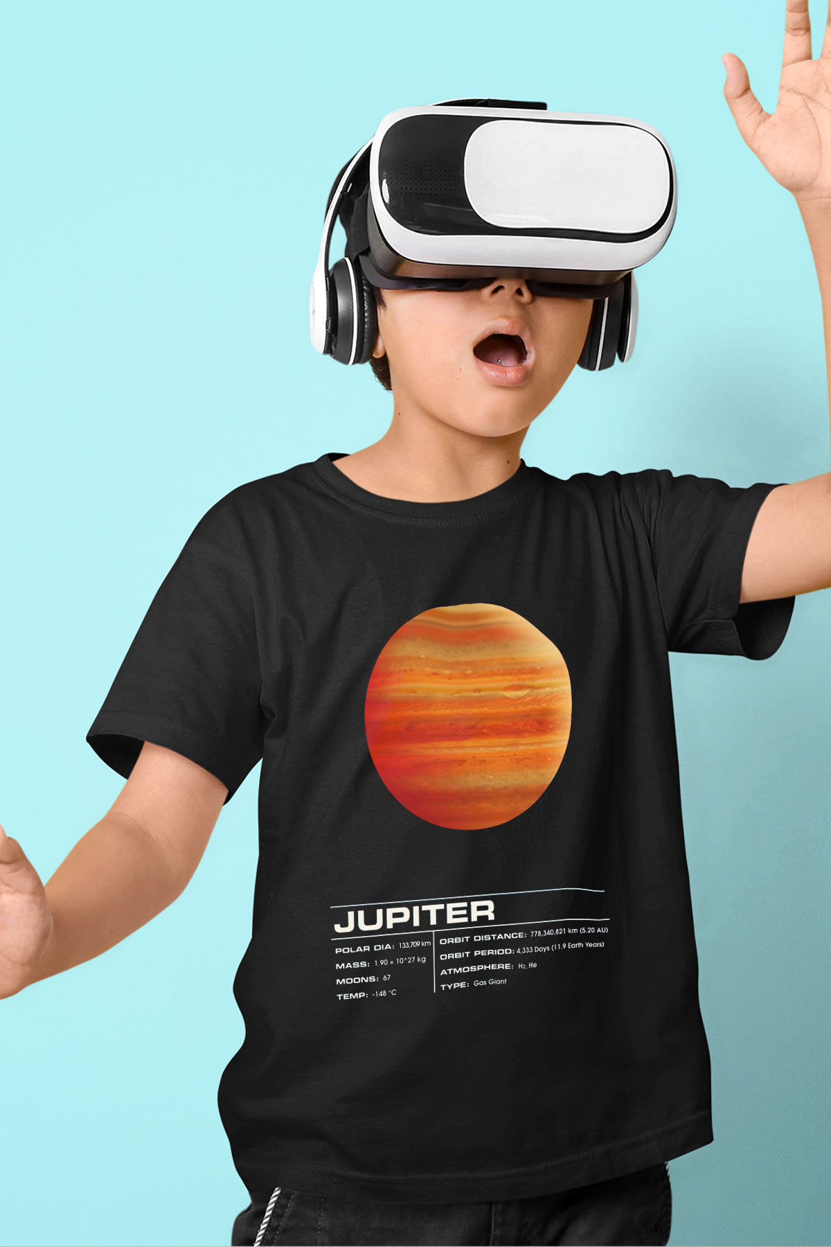 Jüpiter Baskılı Siyah Unisex Çocuk Tişört