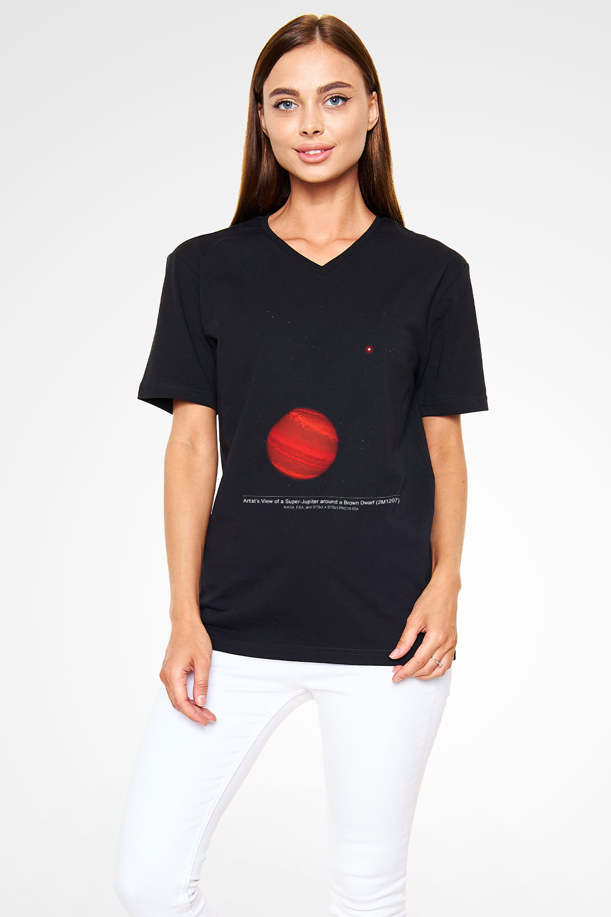 Jüpiter Siyah Unisex V Yaka Tişört T-Shirt