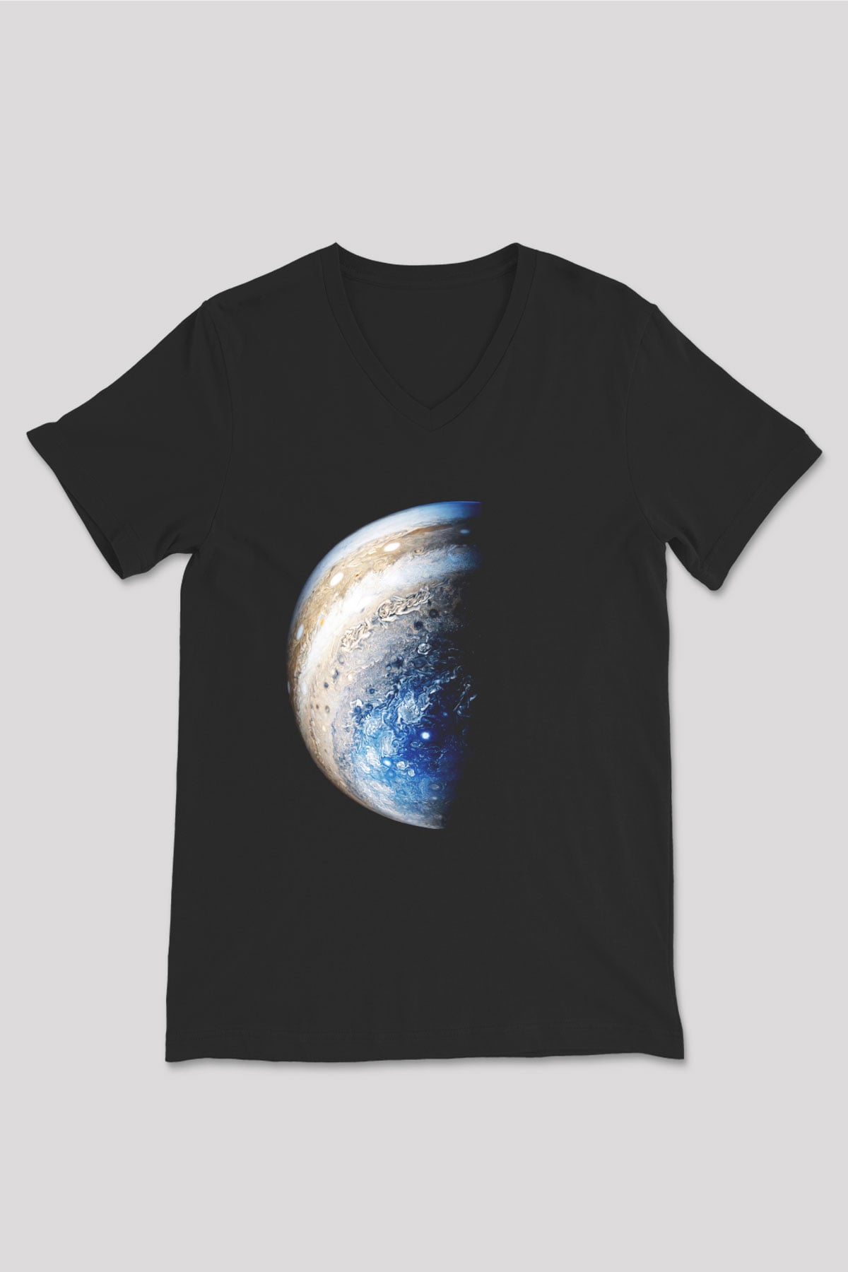 Jüpiter Siyah Unisex V Yaka Tişört T-Shirt