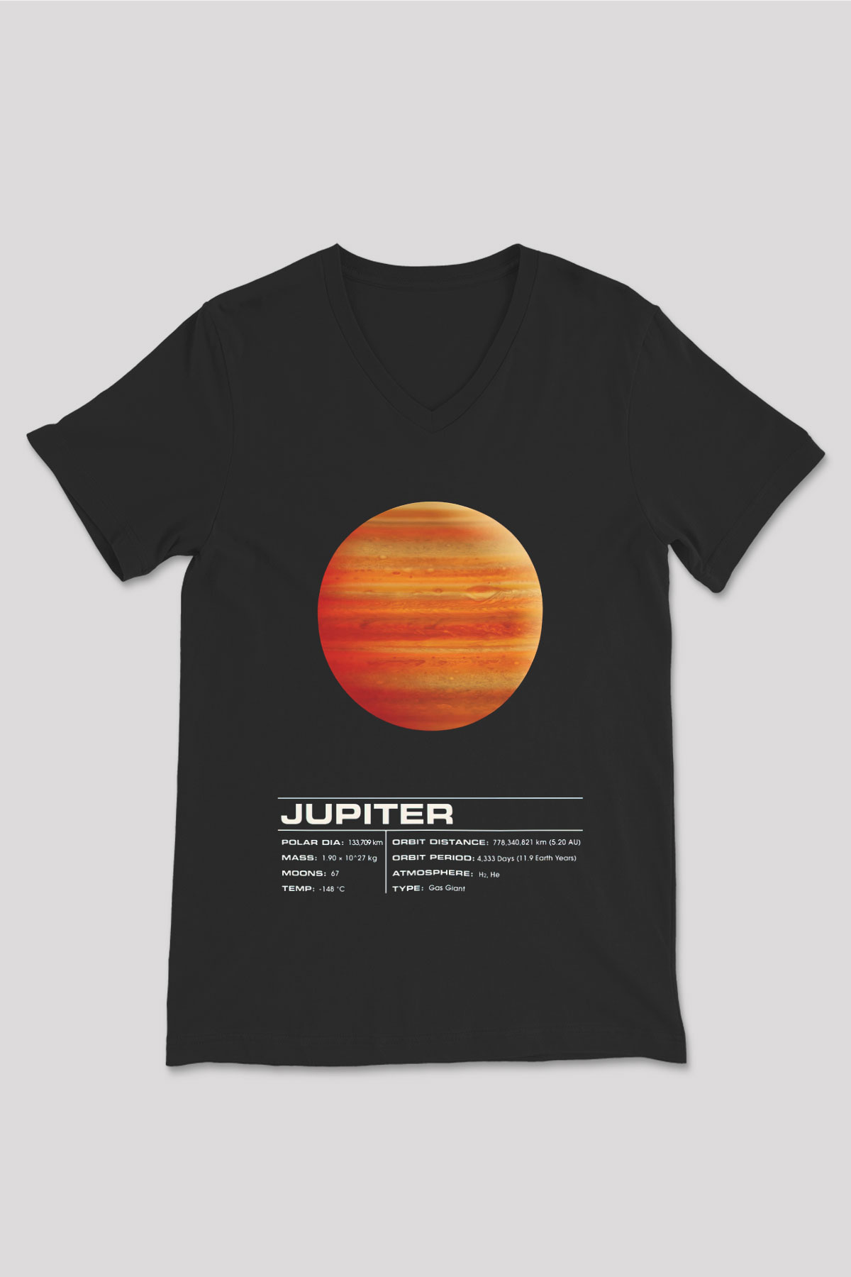 Jüpiter Siyah Unisex V Yaka Tişört T-Shirt