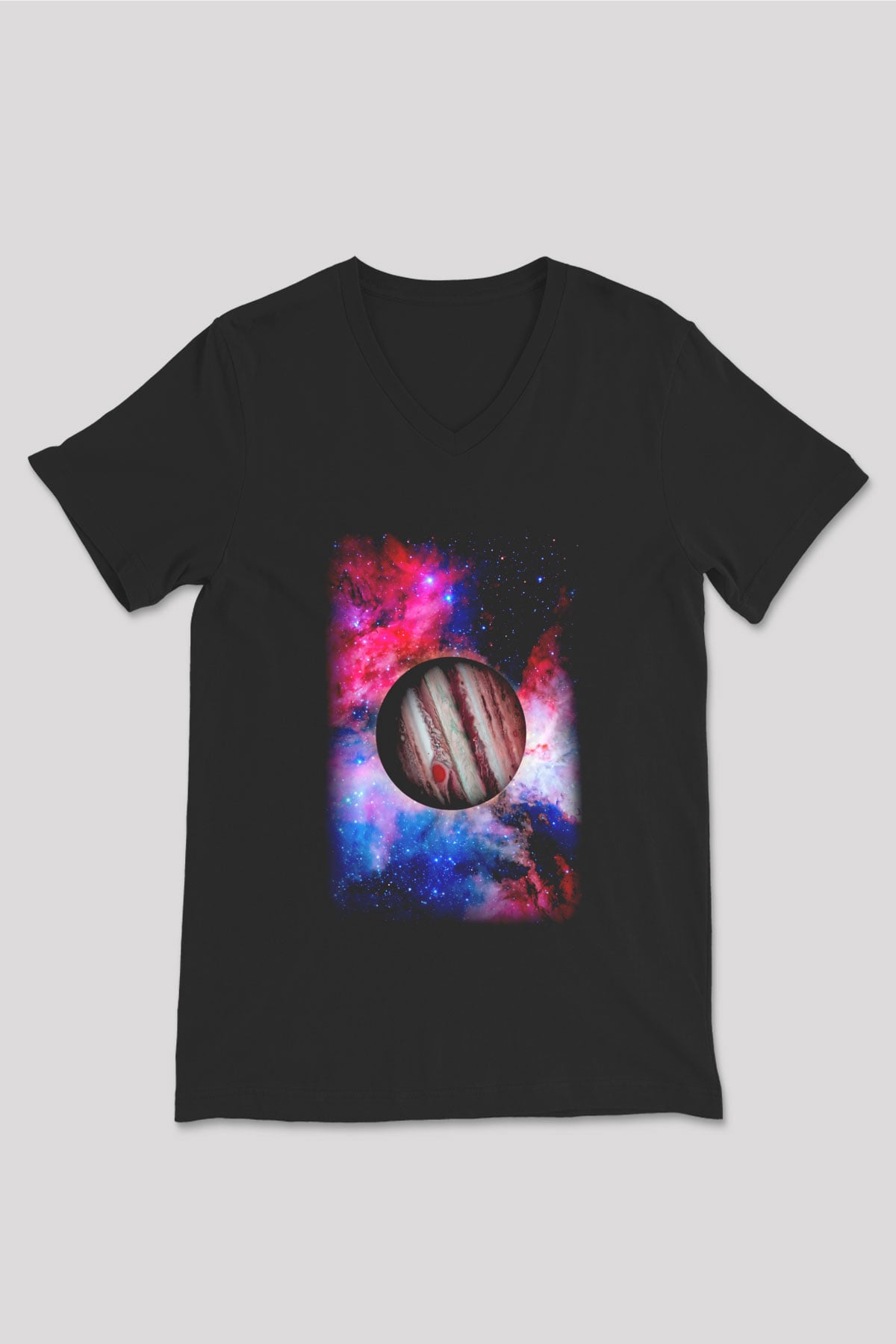 Jüpiter Siyah Unisex V Yaka Tişört T-Shirt