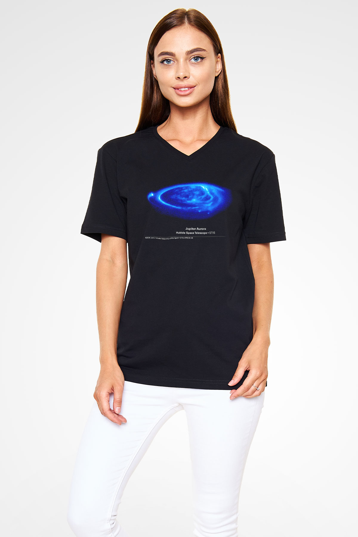 Jüpiter Siyah Unisex V Yaka Tişört T-Shirt
