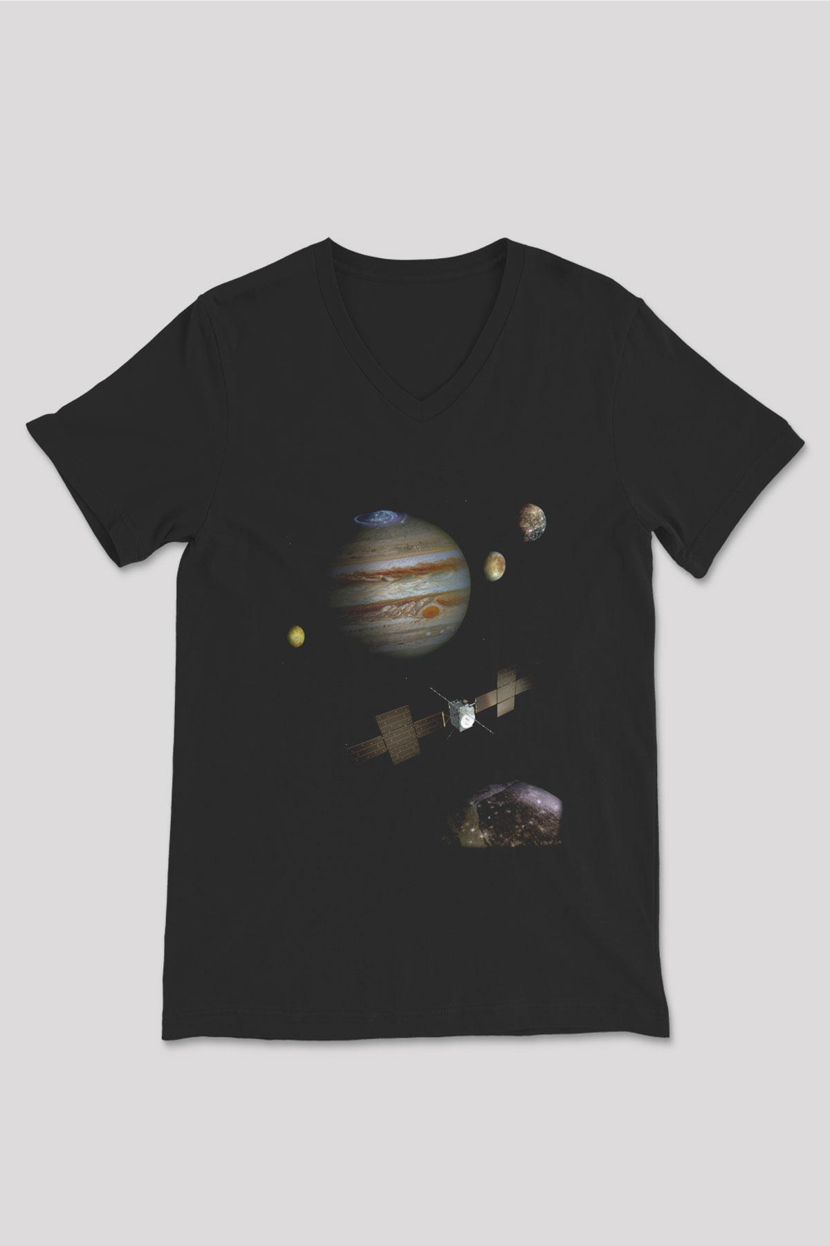 Jüpiter Siyah Unisex V Yaka Tişört T-Shirt