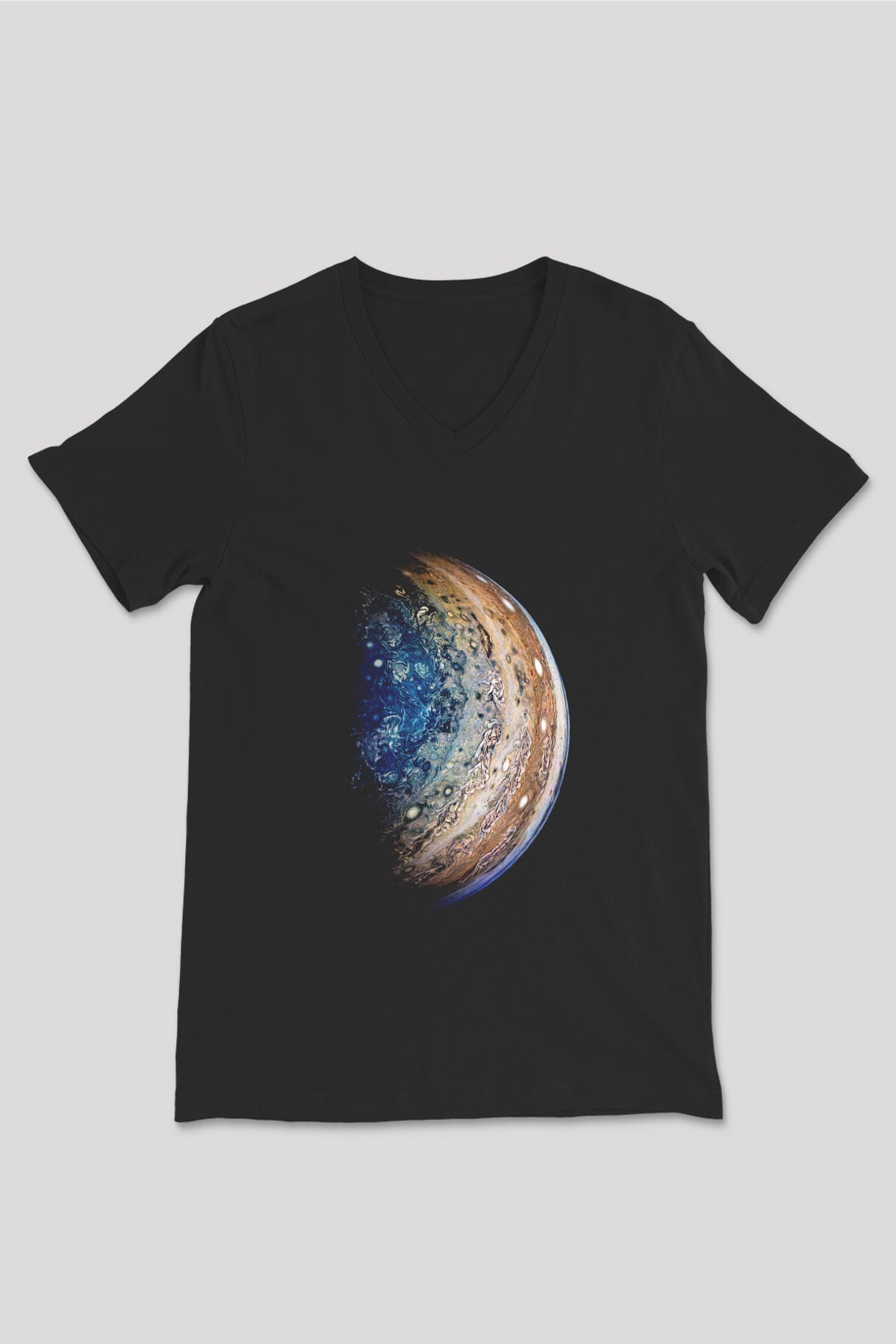 Jüpiter Siyah Unisex V Yaka Tişört T-Shirt