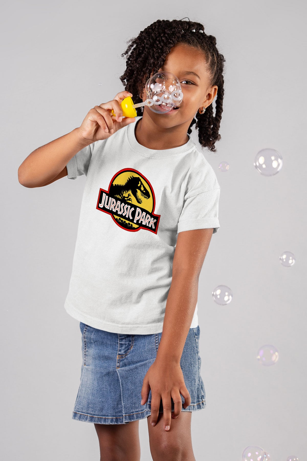 Jurassic Park Baskılı Beyaz Unisex Çocuk Tişört