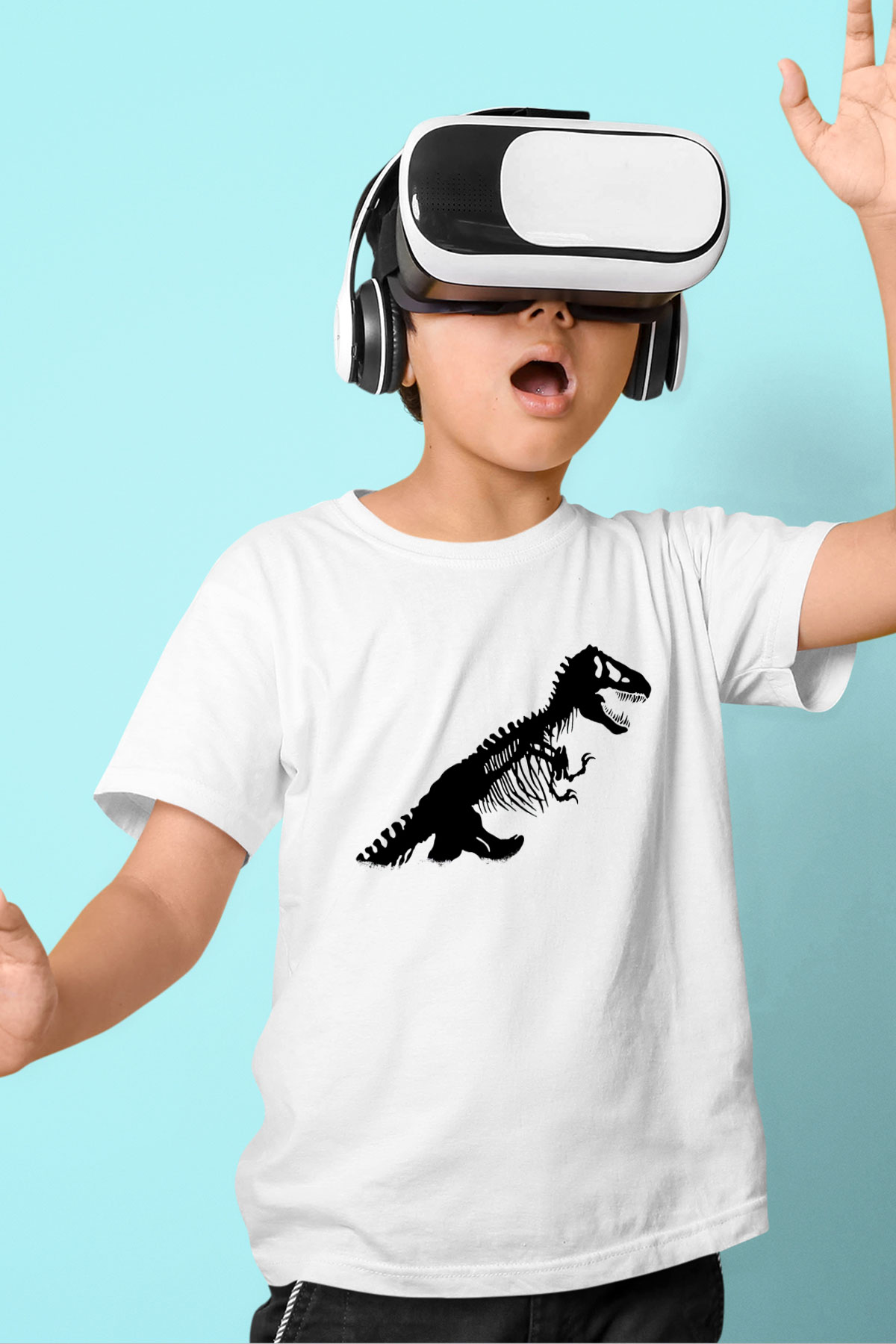 Jurassic Park Baskılı Beyaz Unisex Çocuk Tişört