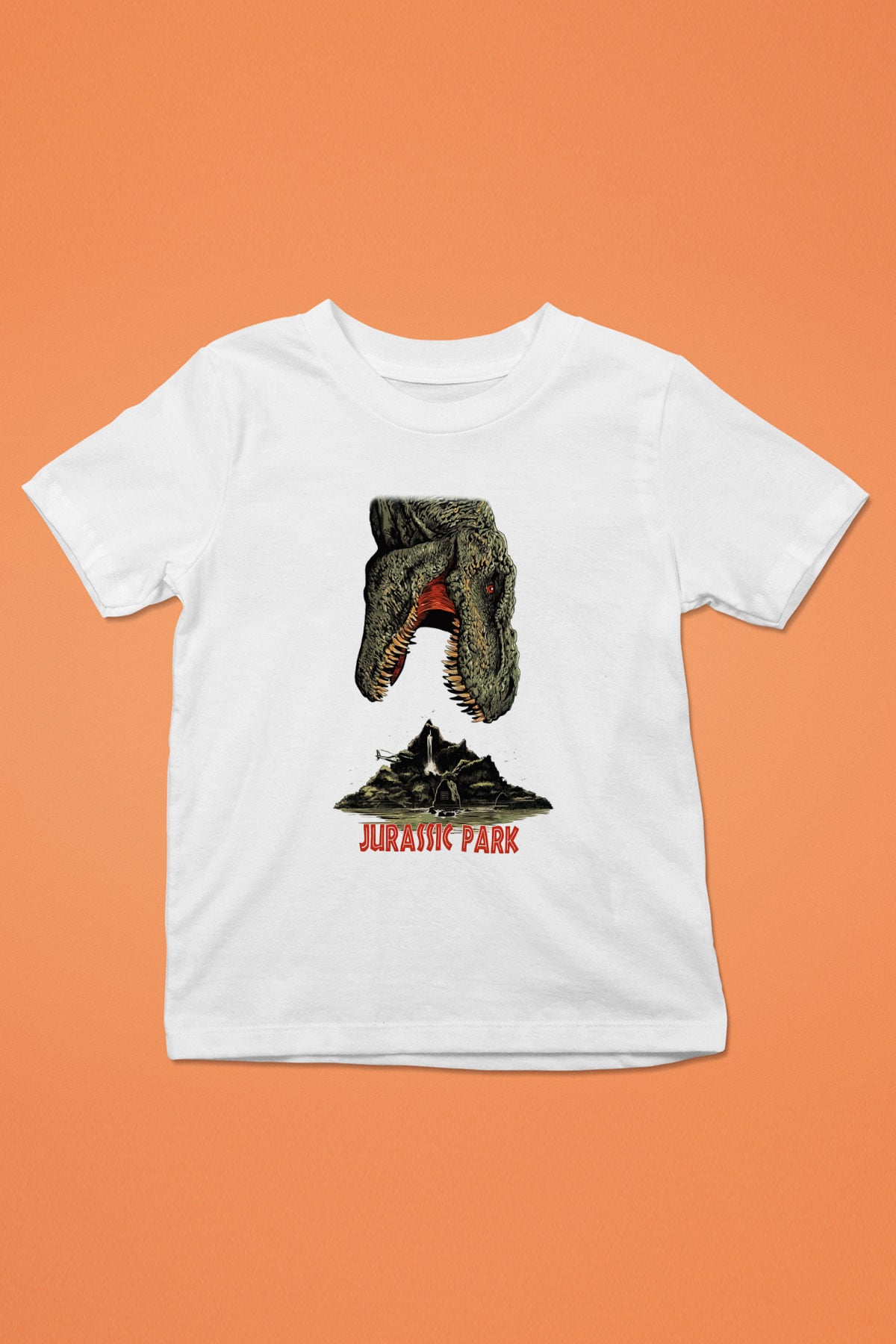 Jurassic Park Baskılı Beyaz Unisex Çocuk Tişört