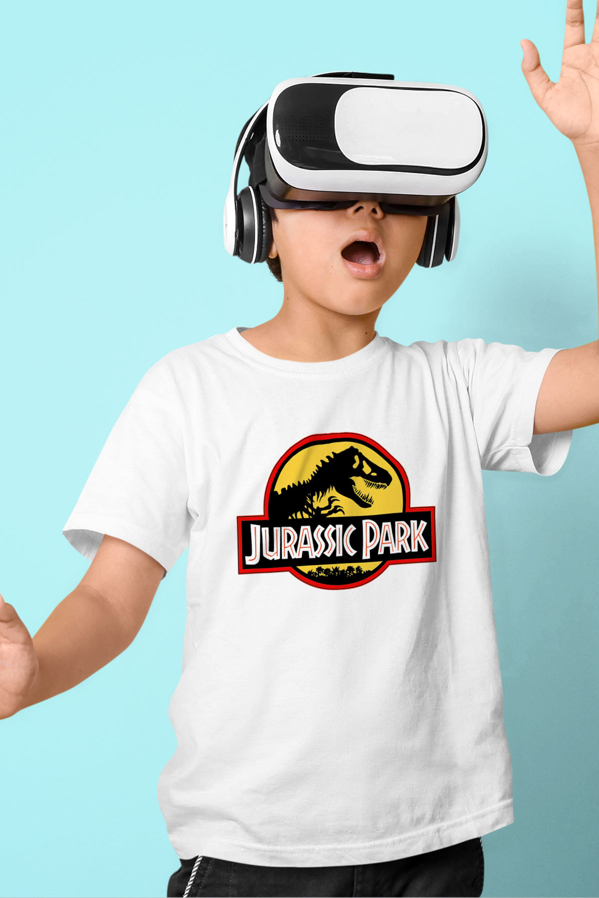 Jurassic Park Baskılı Beyaz Unisex Çocuk Tişört