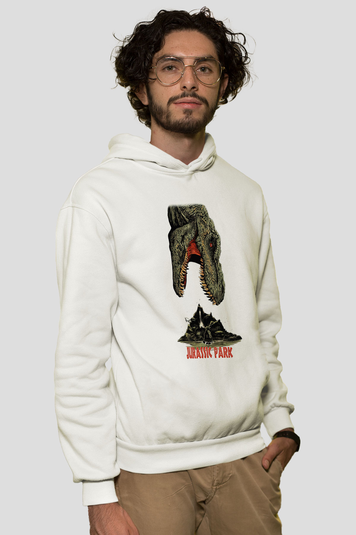 Jurassic Park Beyaz Unisex Hoodie