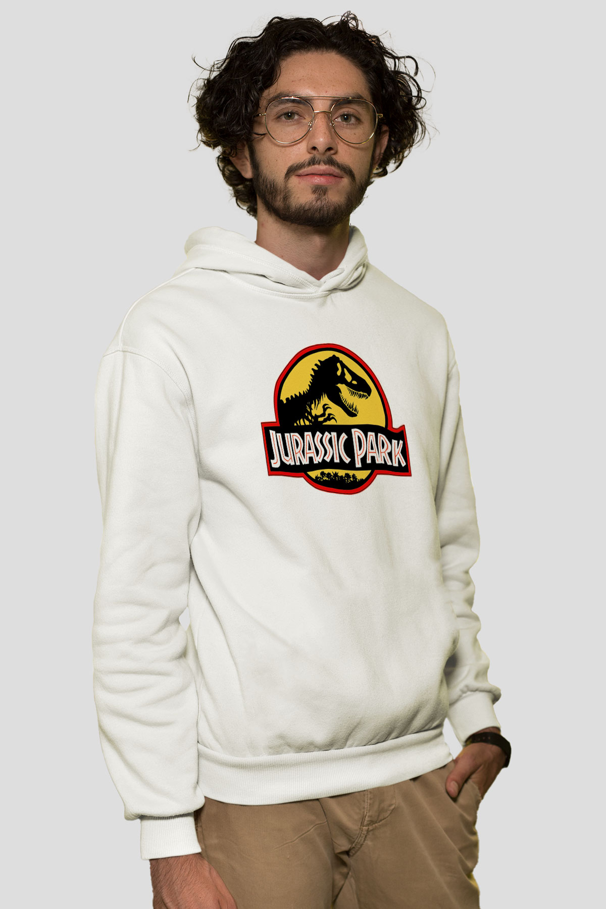 Jurassic Park Beyaz Unisex Hoodie