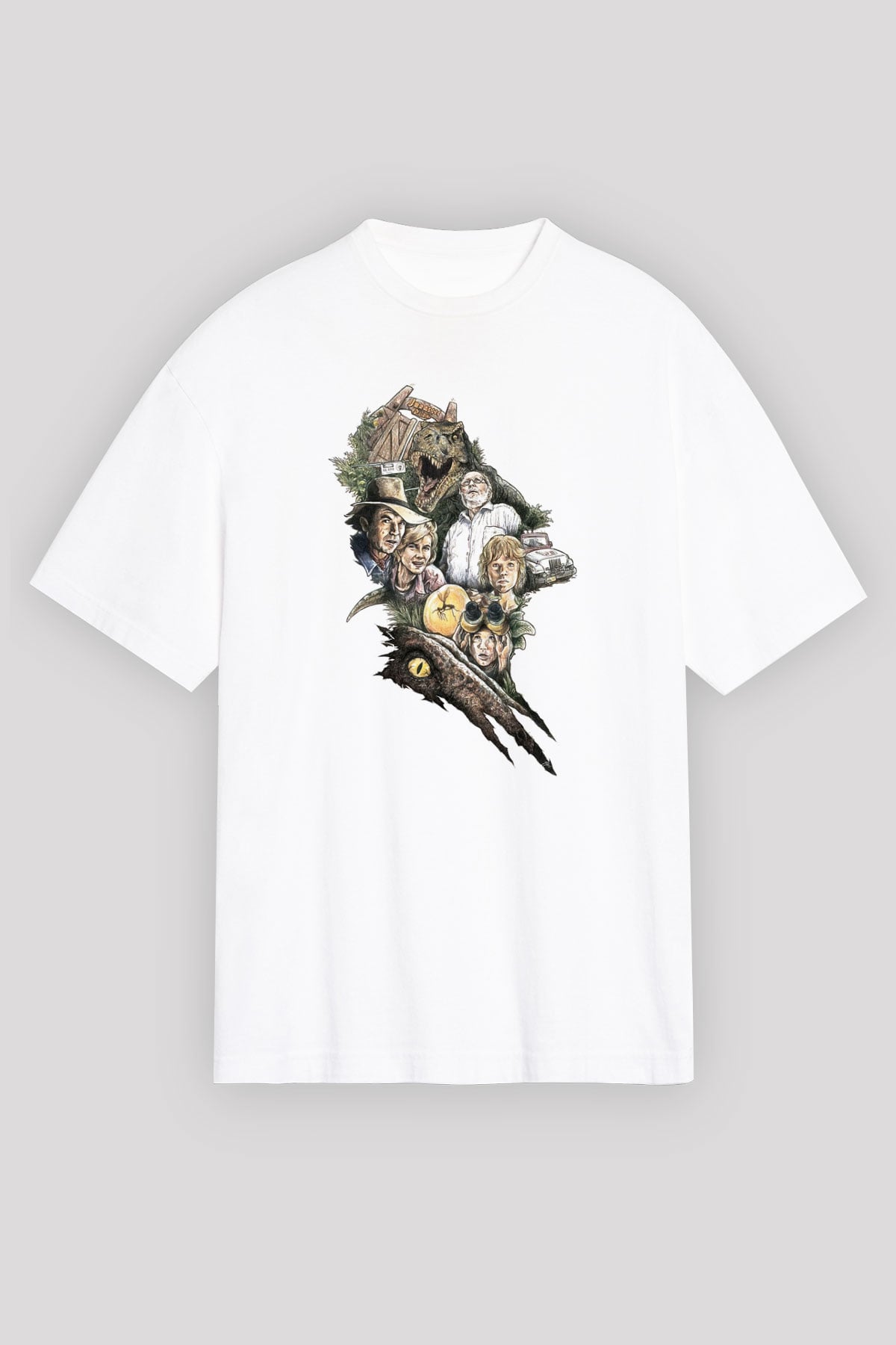 Jurassic Park Beyaz Unisex Oversize Tişört T-Shirt