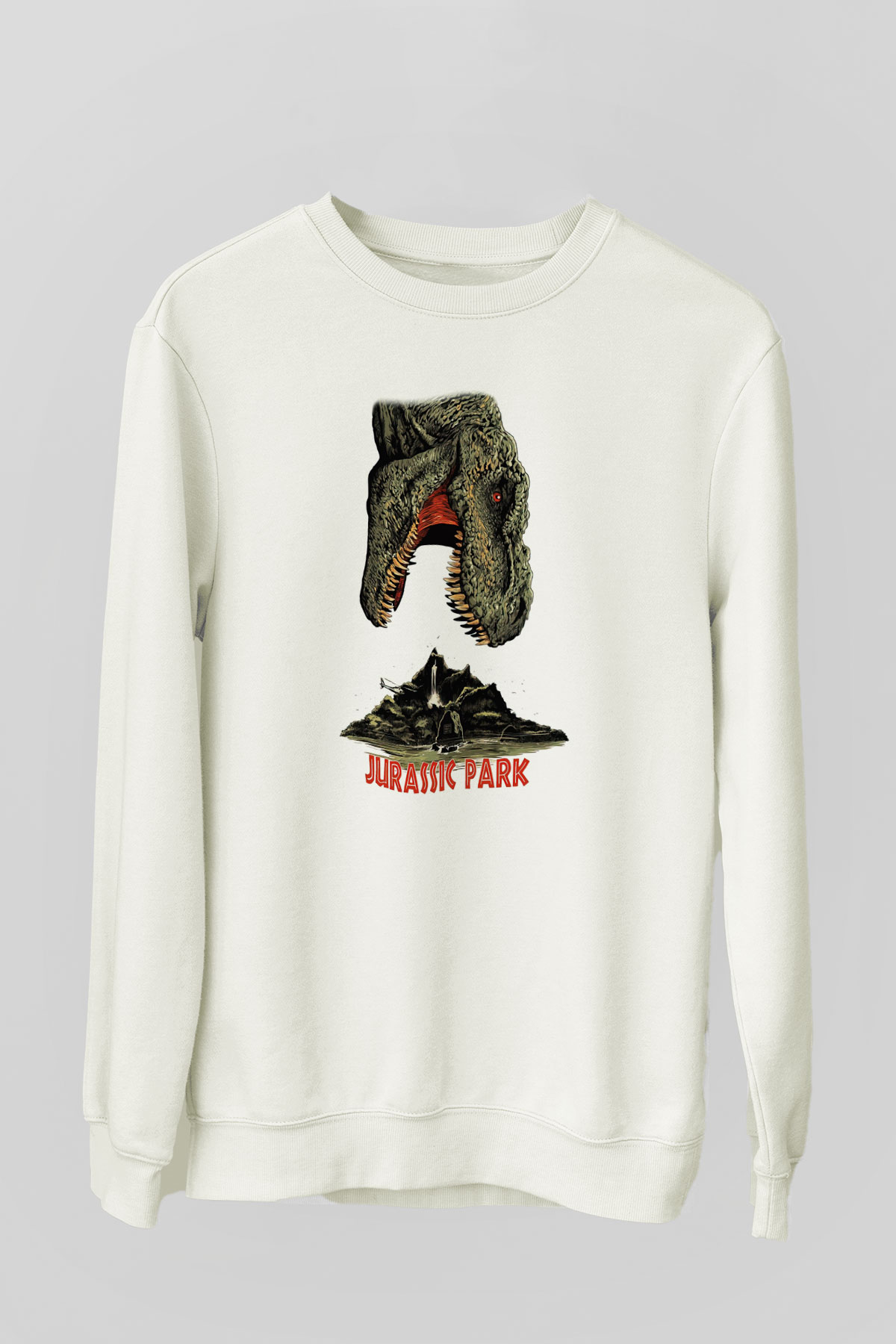 Jurassic Park Beyaz Unisex Sweatshirt