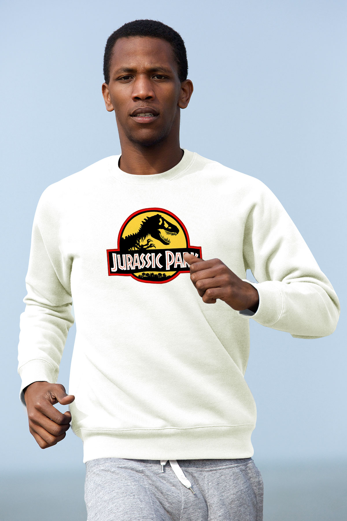 Jurassic Park Beyaz Unisex Sweatshirt