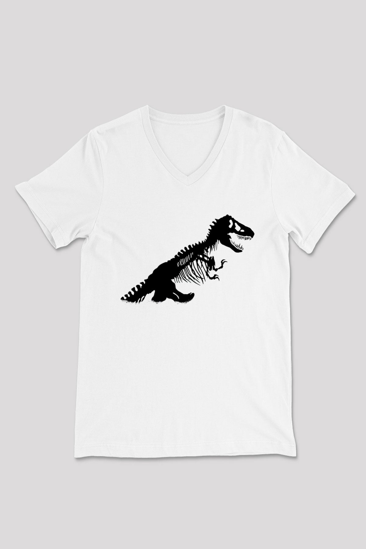 Jurassic Park Beyaz Unisex V Yaka Tişört T-Shirt