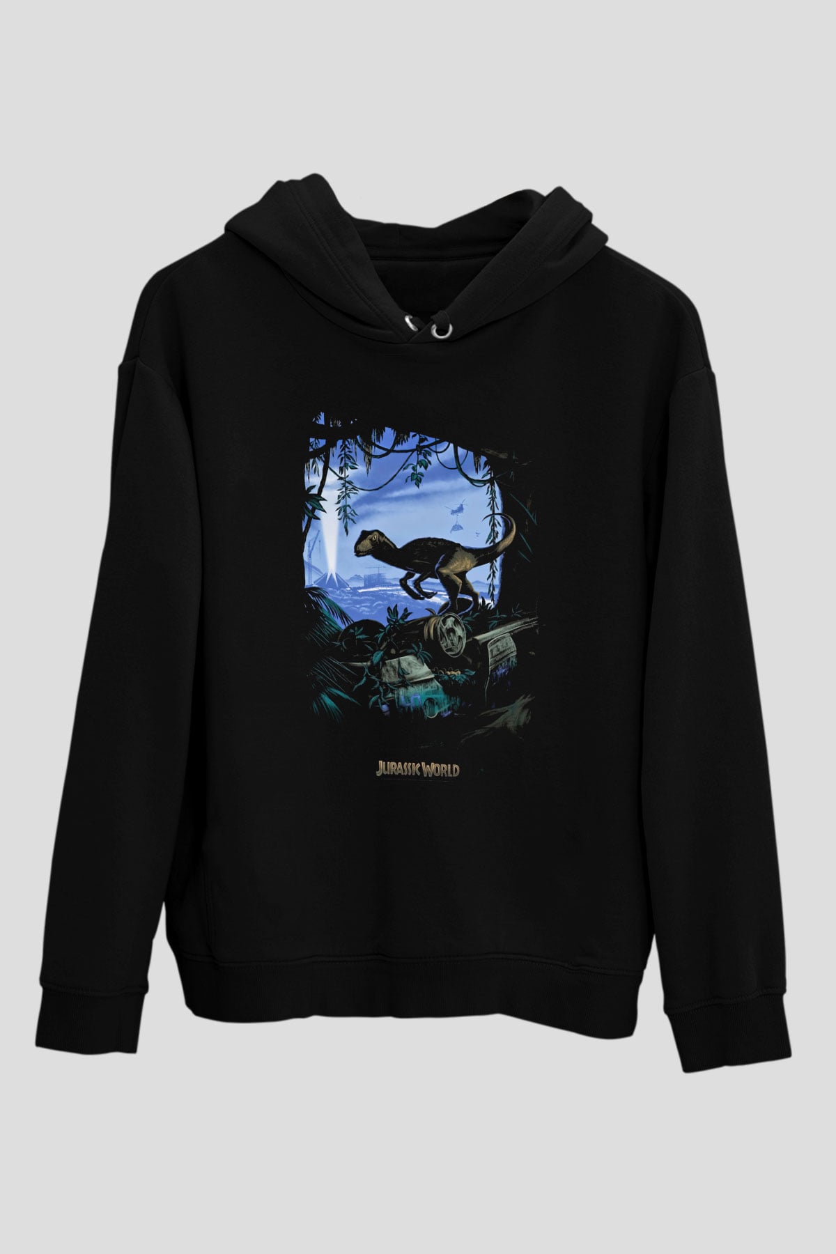 Jurassic Park Siyah Unisex Kapşonlu Sweatshirt
