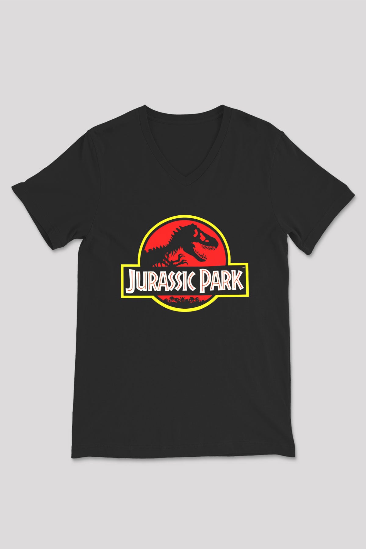Jurassic Park Siyah Unisex V Yaka Tişört T-Shirt