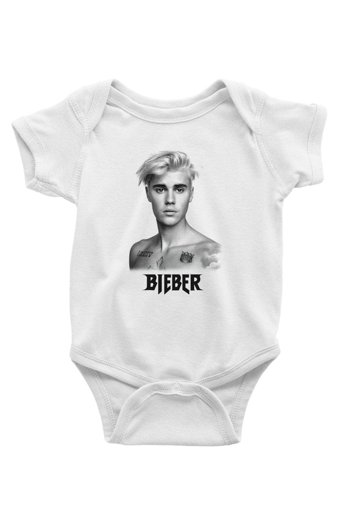 Justin Bieber Baskılı Beyaz Unisex Bebek Body - Zıbın