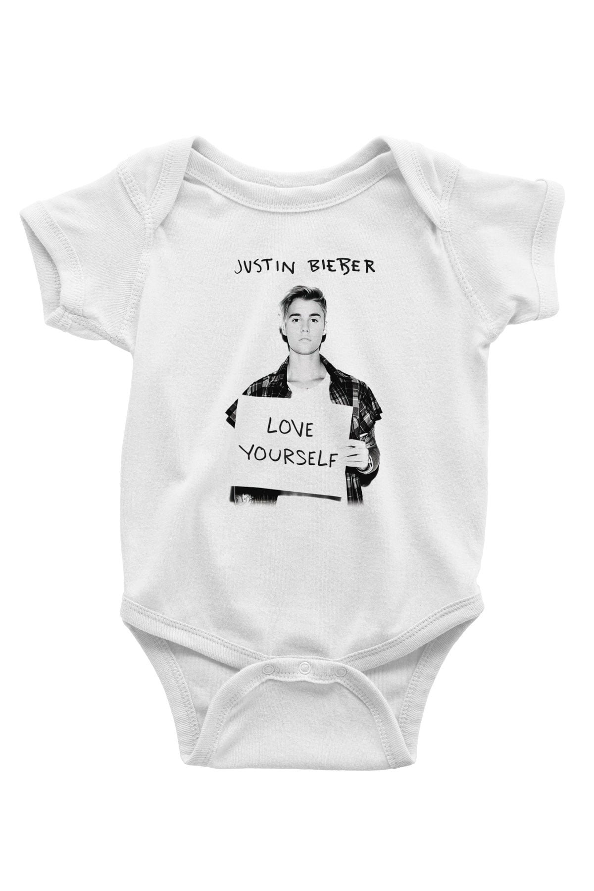 Justin Bieber Baskılı Beyaz Unisex Bebek Body - Zıbın