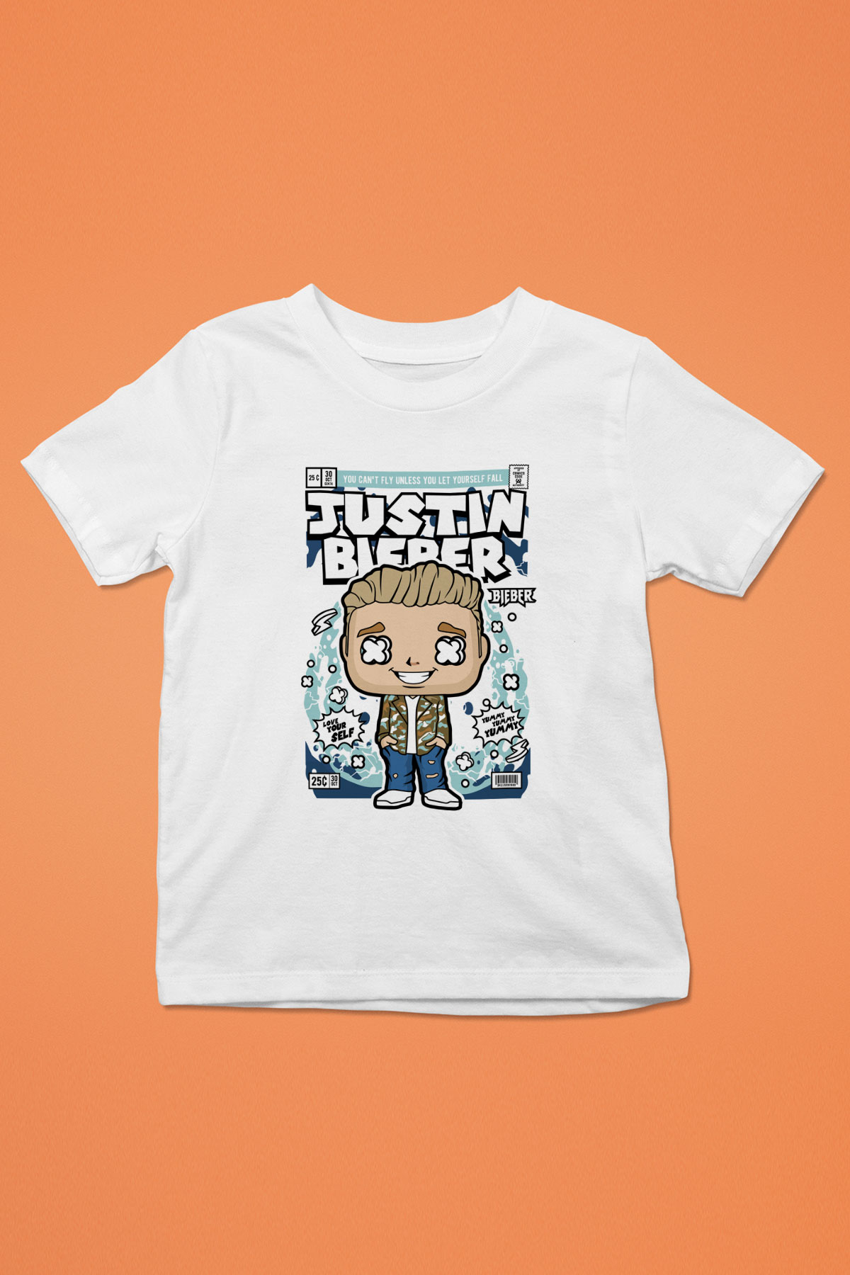 Justin Bieber Baskılı Unisex Beyaz Çocuk Tişört