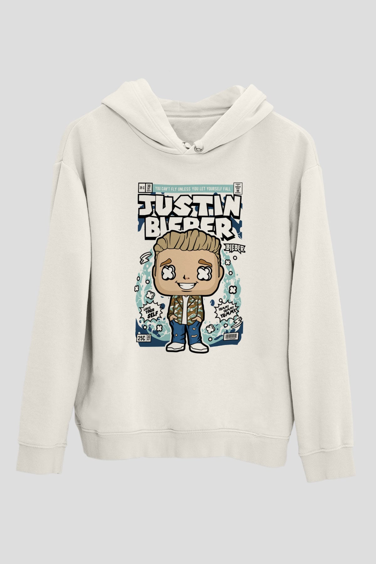 Justin Bieber Baskılı Unisex Beyaz Hoodie