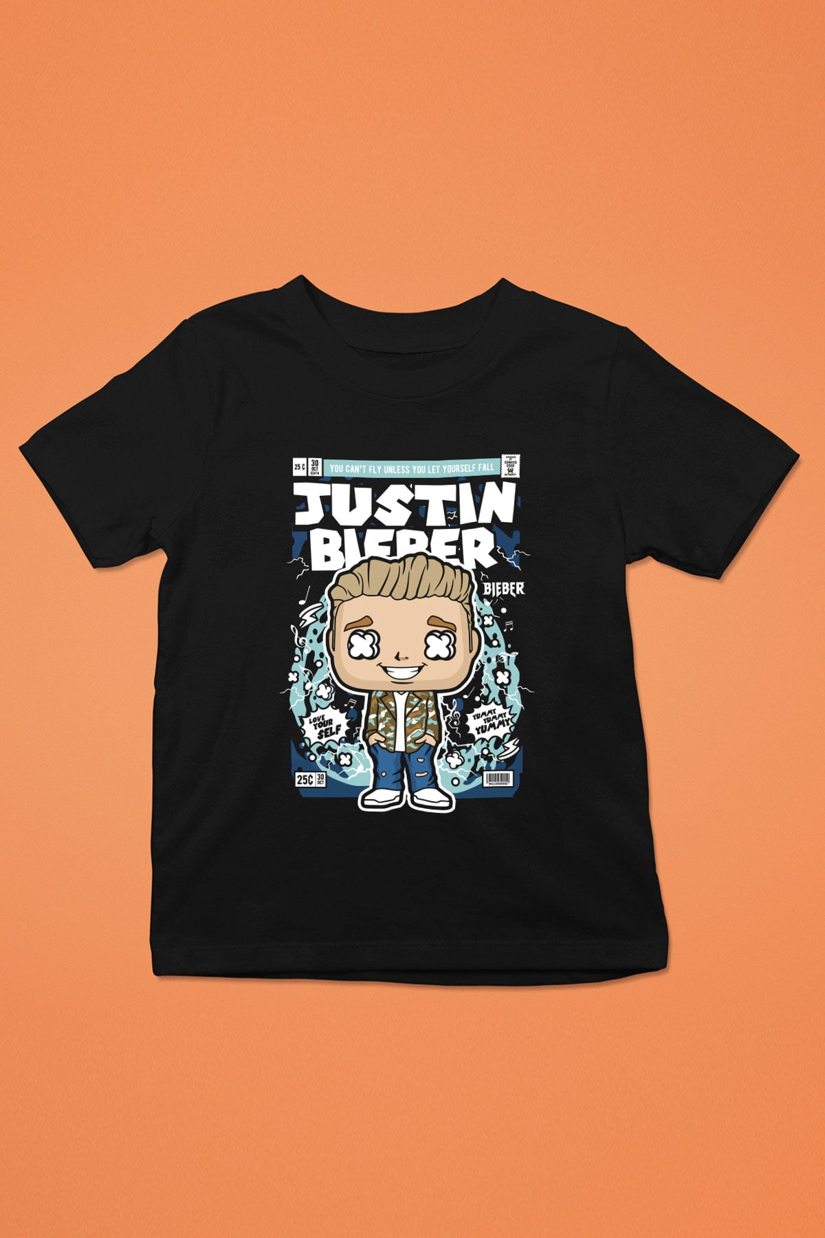Justin Bieber Baskılı Unisex Siyah Çocuk Tişört