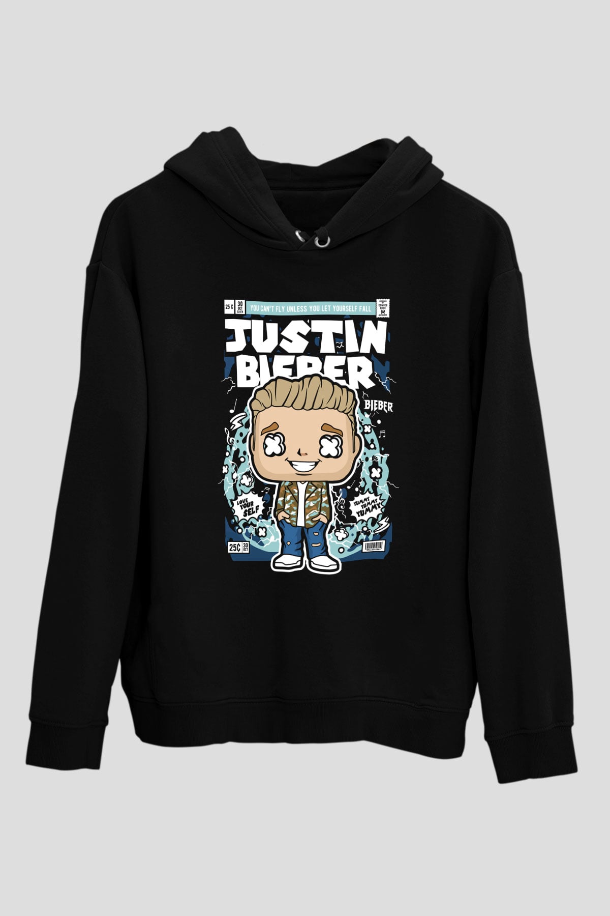 Justin Bieber Baskılı Unisex Siyah Hoodie