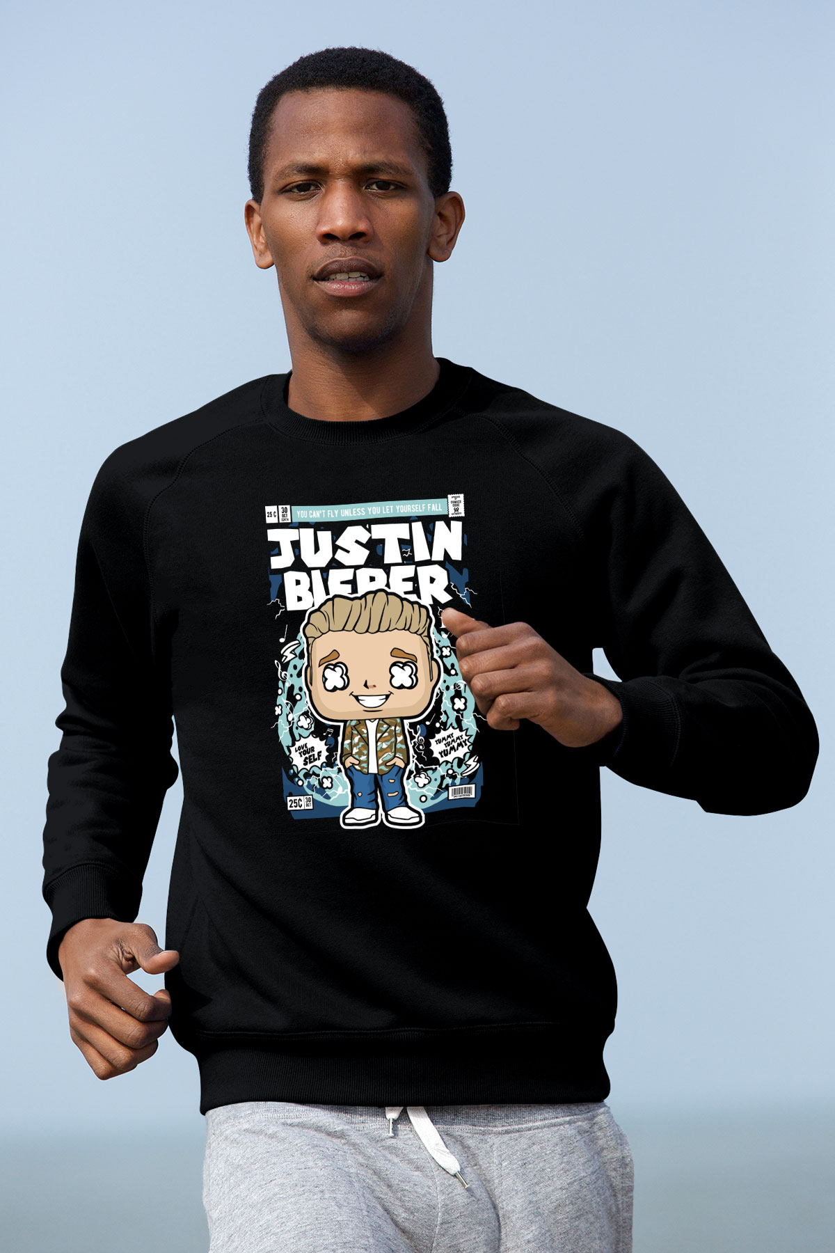 Justin Bieber Baskılı Unisex Siyah Sweatshirt