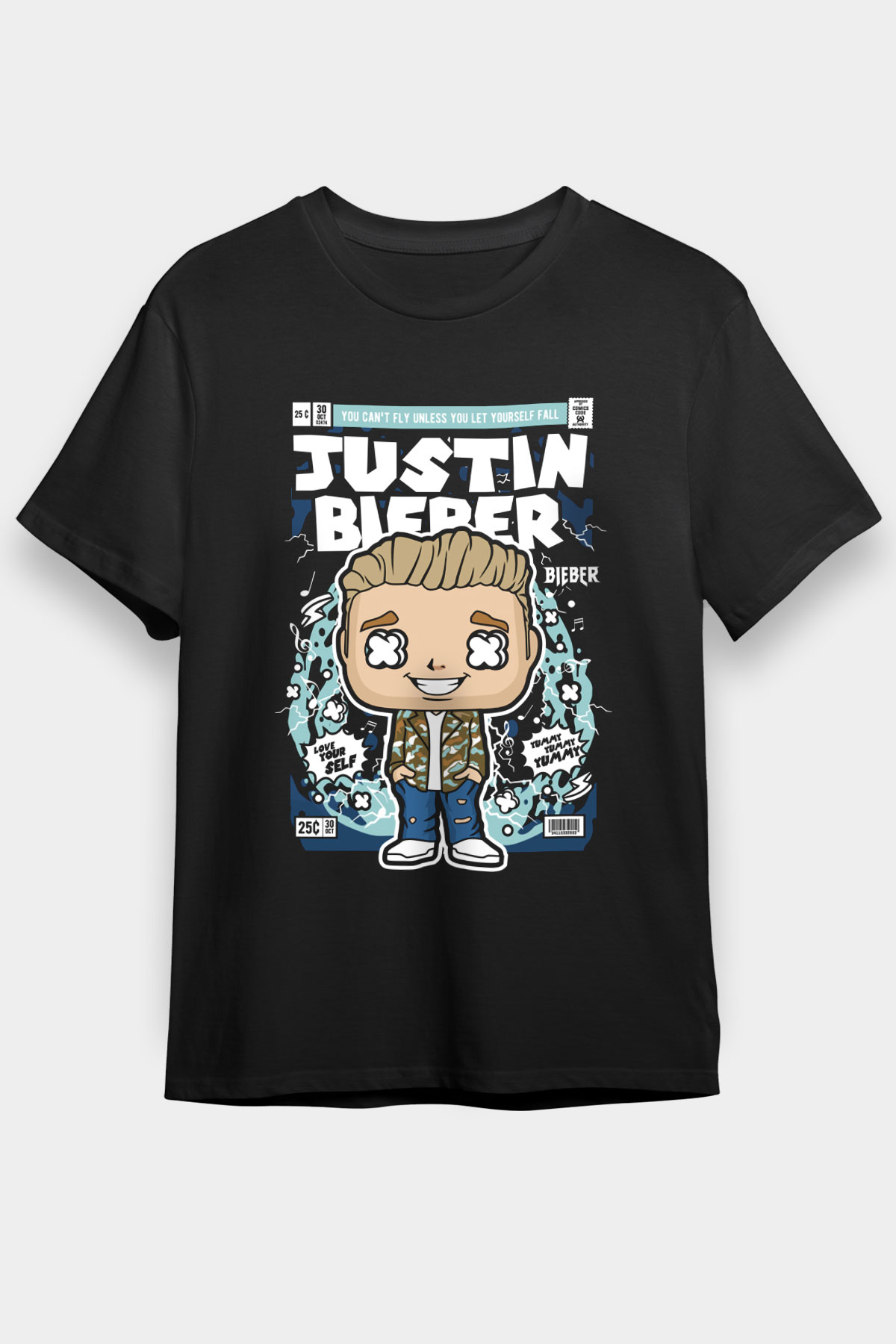 Justin Bieber Baskılı Unisex Siyah Tişört