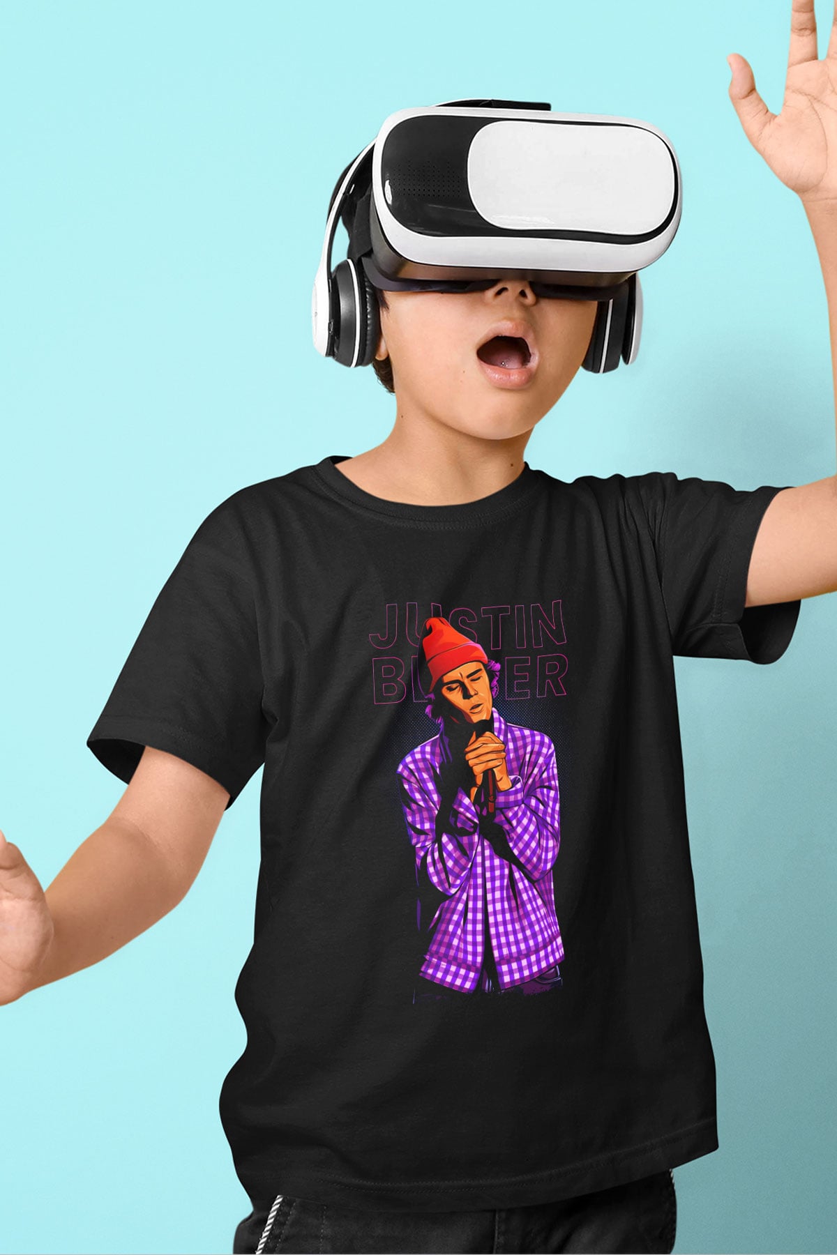 Justin Bieber Siyah Unisex Çocuk Tişört